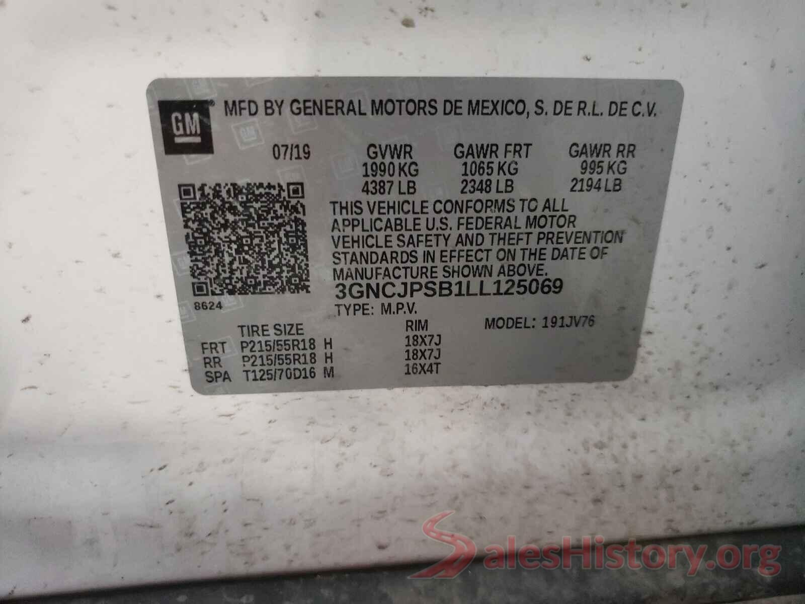 3GNCJPSB1LL125069 2020 CHEVROLET TRAX