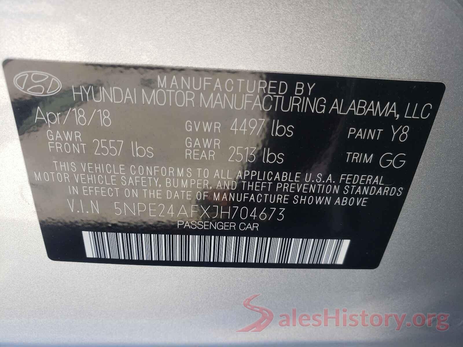 5NPE24AFXJH704673 2018 HYUNDAI SONATA