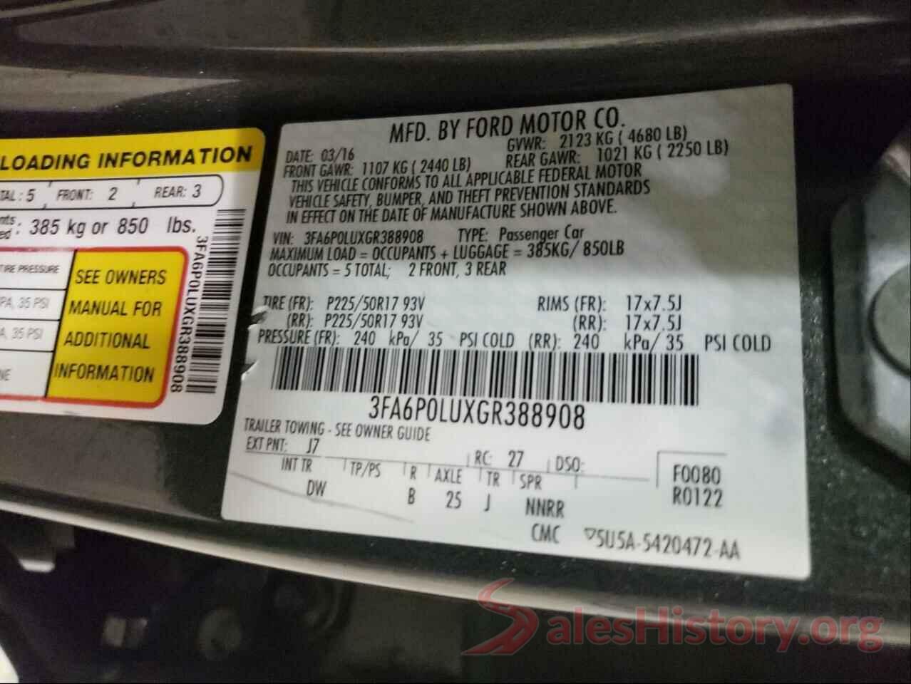 3FA6P0LUXGR388908 2016 FORD FUSION