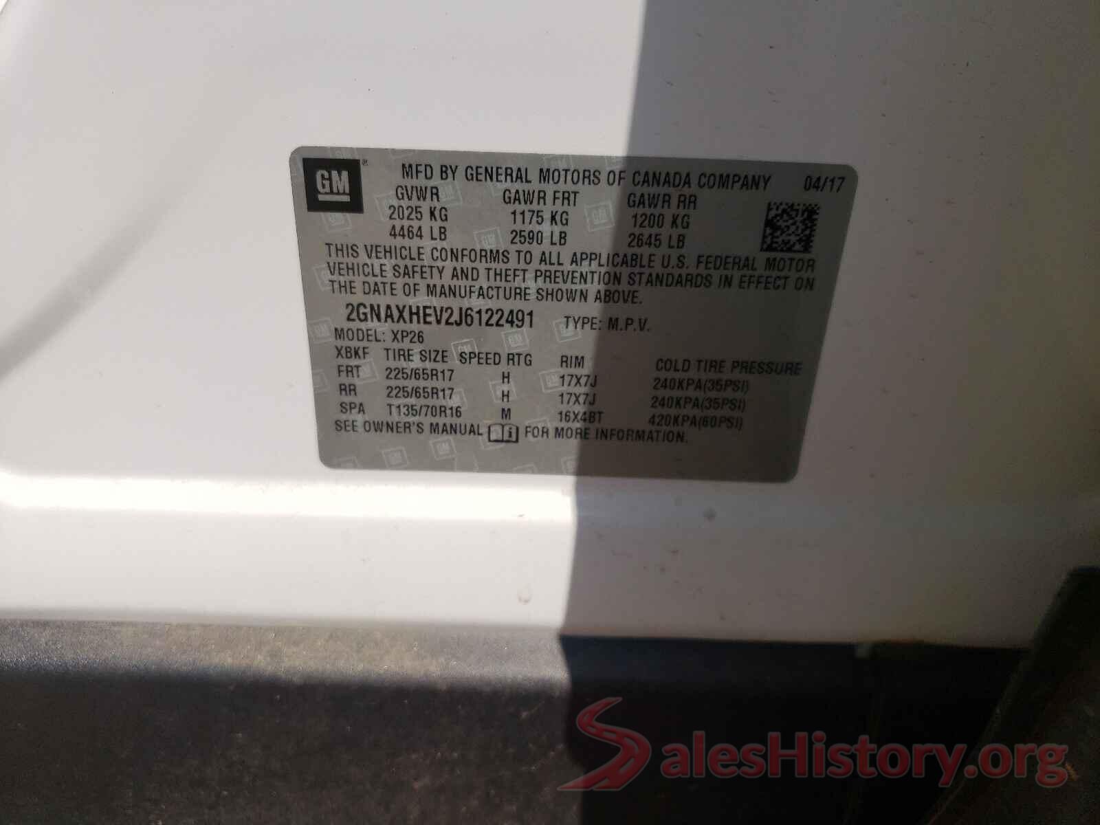 2GNAXHEV2J6122491 2018 CHEVROLET EQUINOX