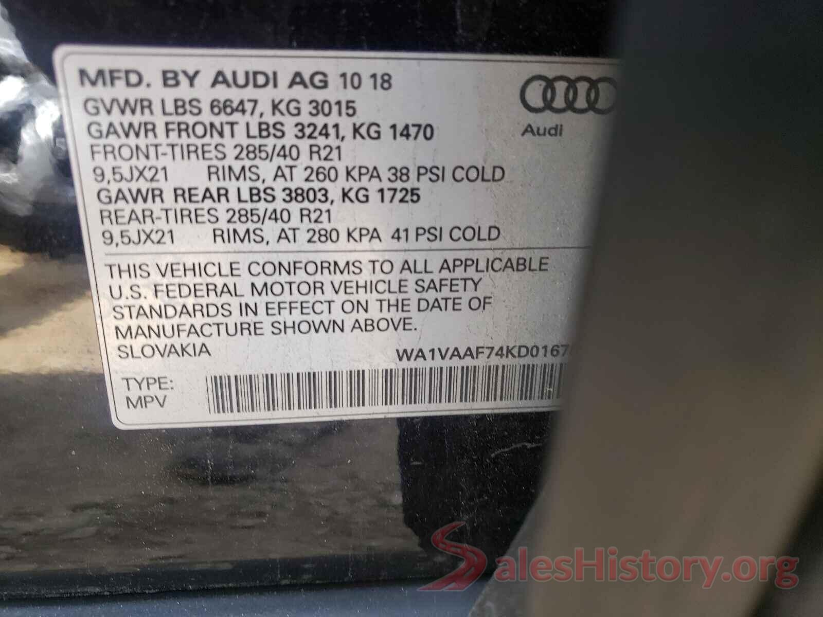 WA1VAAF74KD016785 2019 AUDI Q7