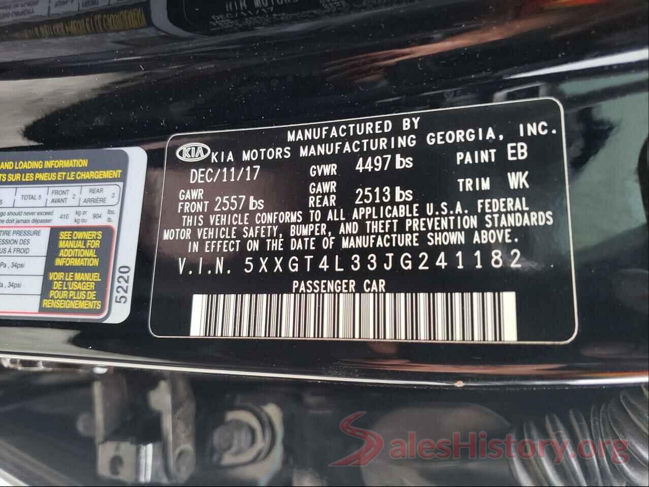 5XXGT4L33JG241182 2018 KIA OPTIMA