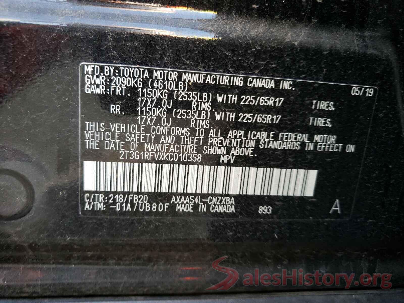 2T3G1RFVXKC010358 2019 TOYOTA RAV4