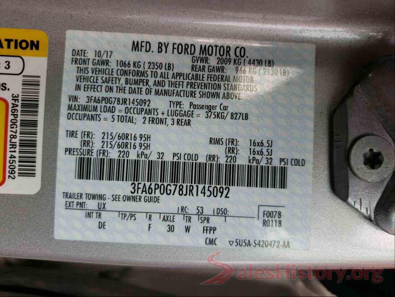 3FA6P0G78JR145092 2018 FORD FUSION