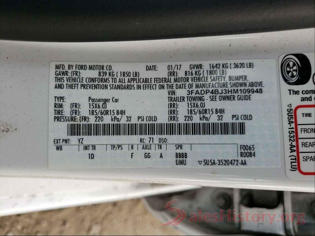 3FADP4BJ3HM109948 2017 FORD FIESTA