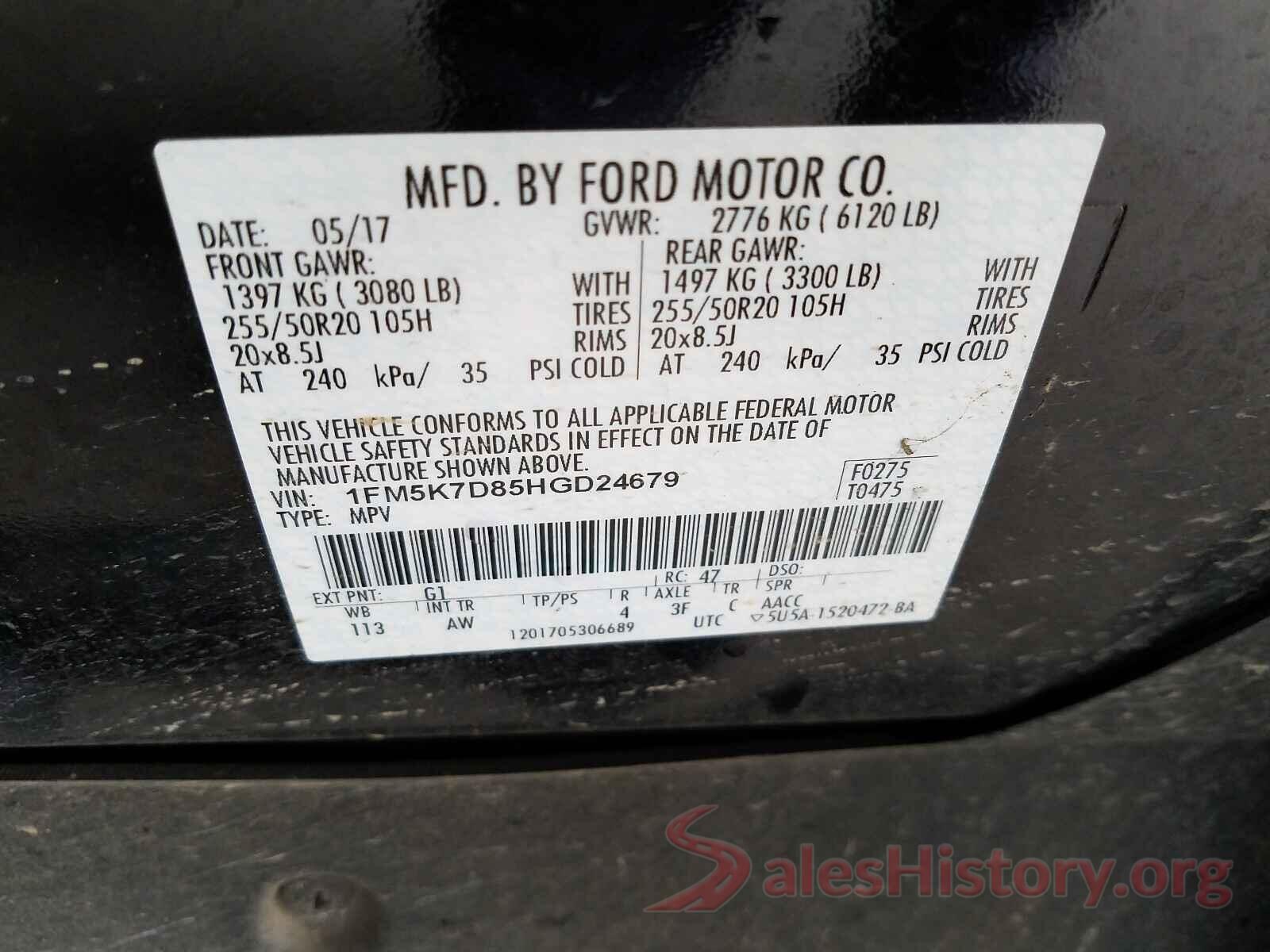 1FM5K7D85HGD24679 2017 FORD EXPLORER