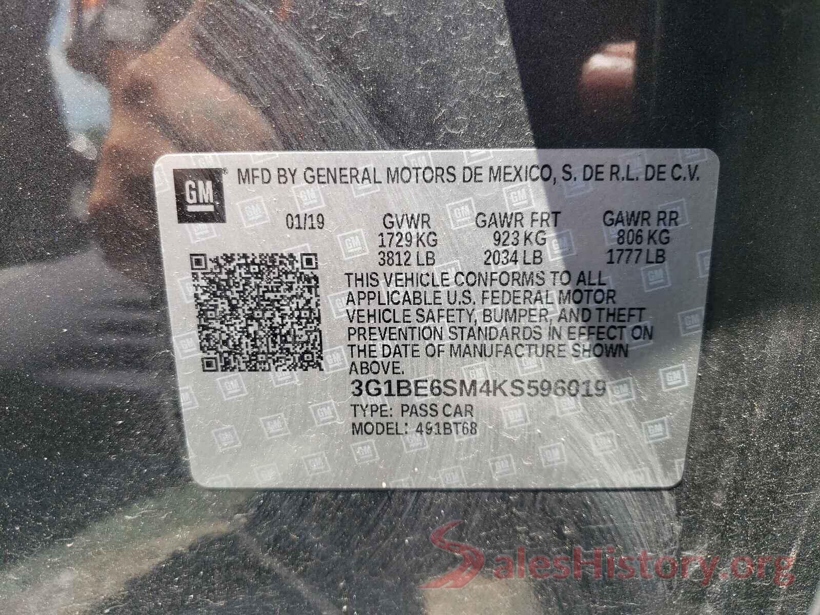 3G1BE6SM4KS596019 2019 CHEVROLET CRUZE