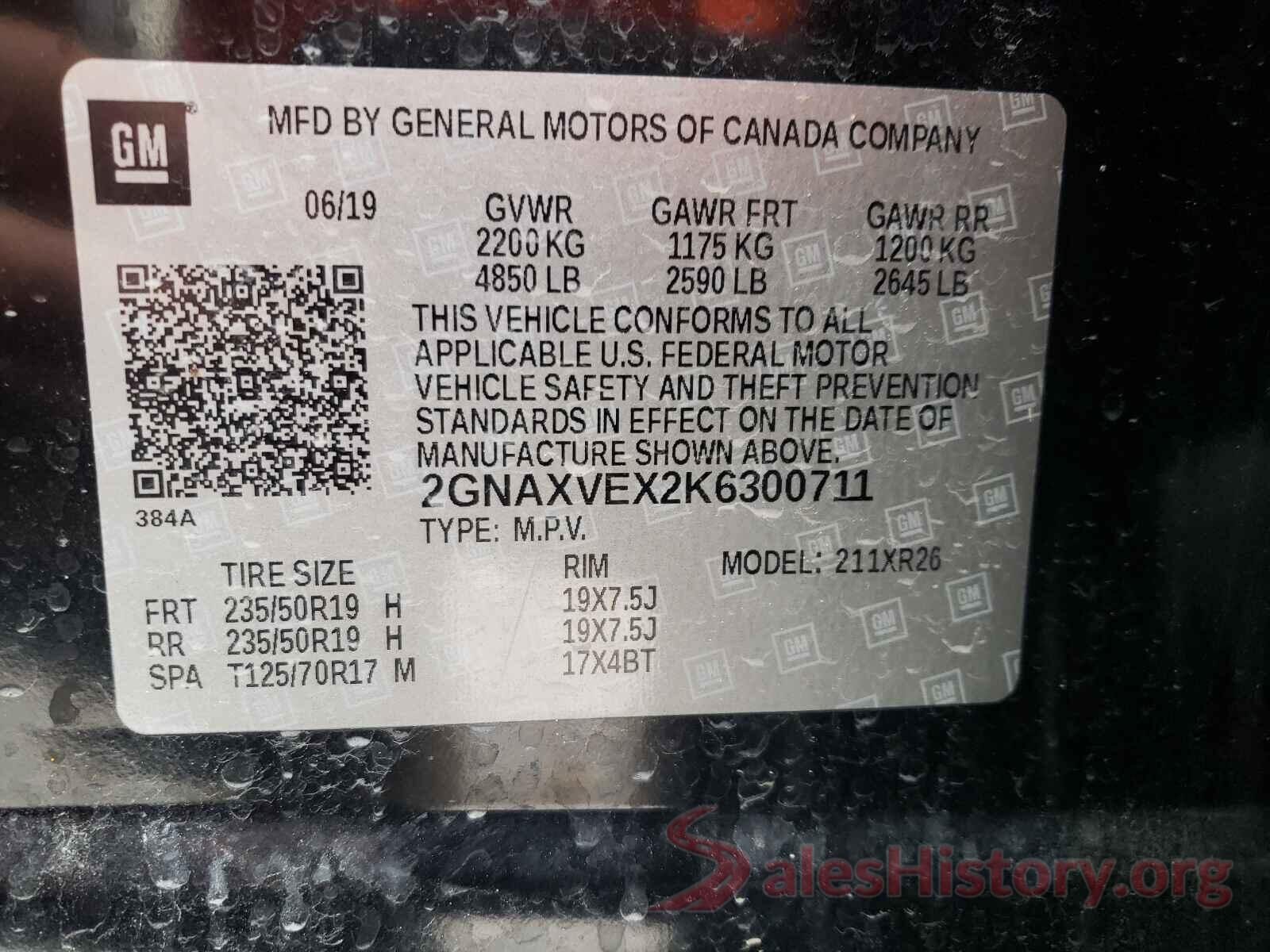 2GNAXVEX2K6300711 2019 CHEVROLET EQUINOX