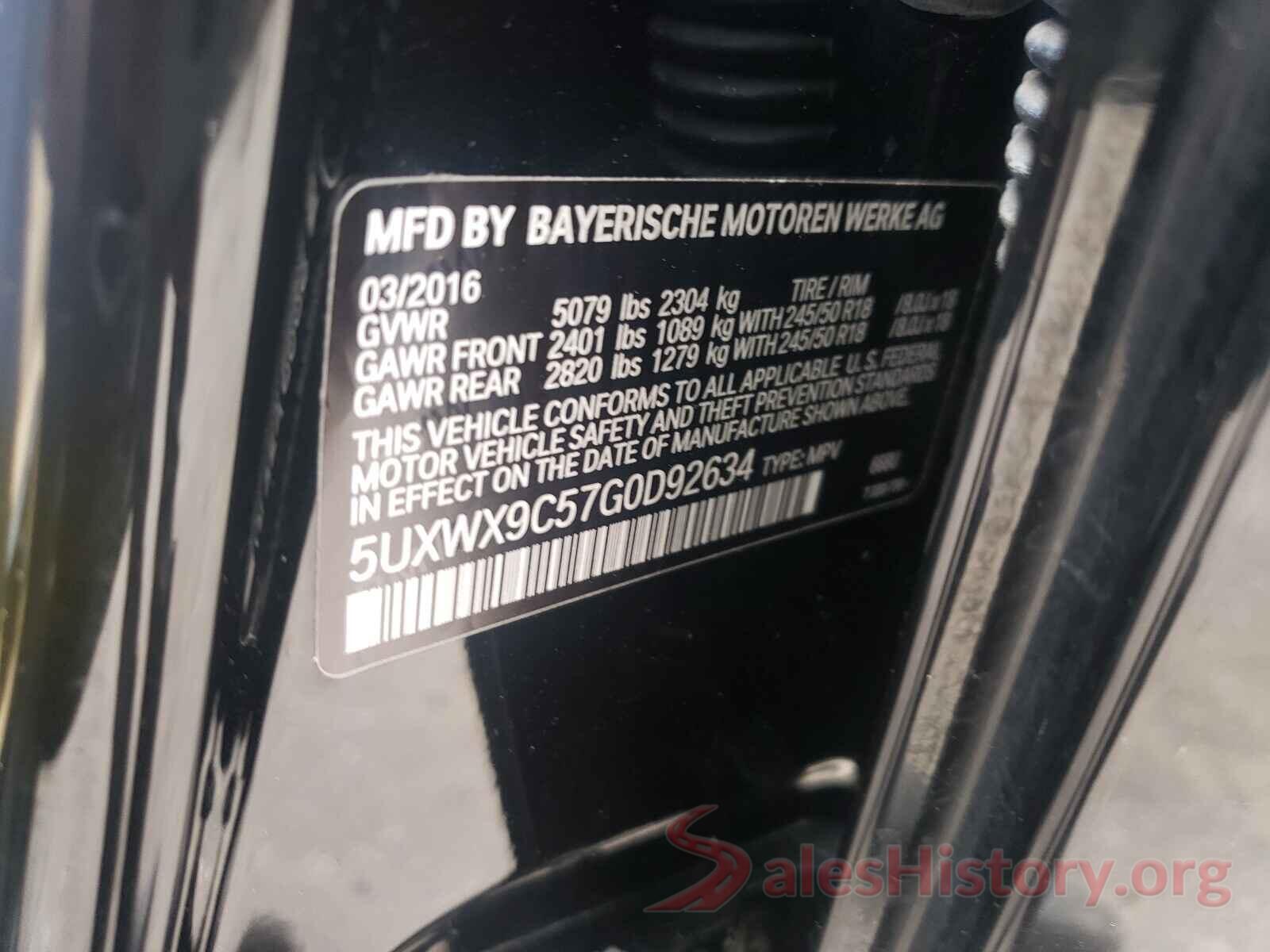 5UXWX9C57G0D92634 2016 BMW X3