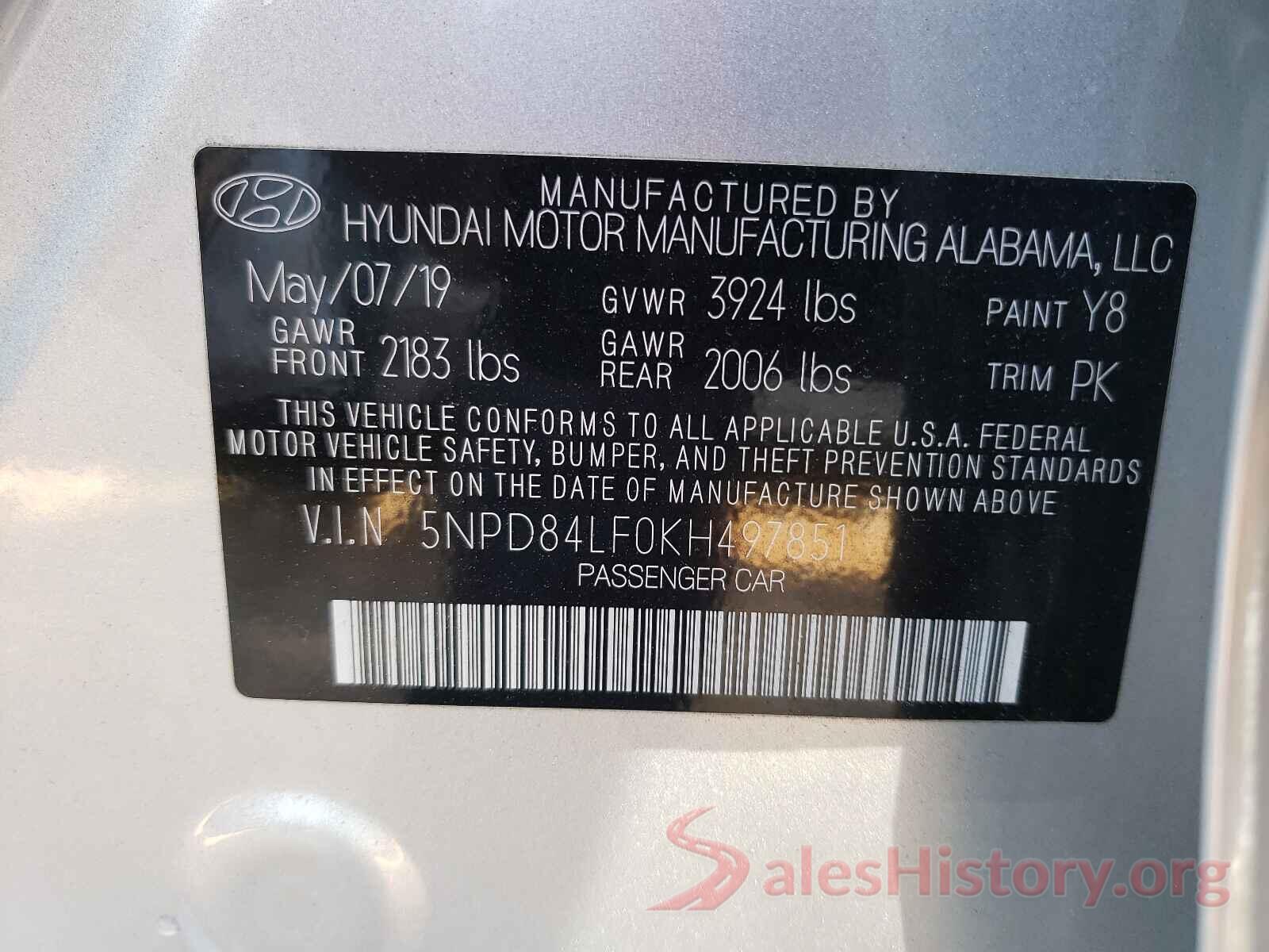 5NPD84LF0KH497851 2019 HYUNDAI ELANTRA