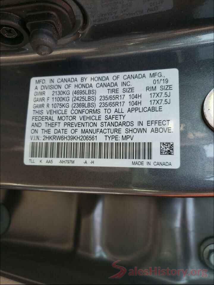 2HKRW6H39KH206561 2019 HONDA CRV