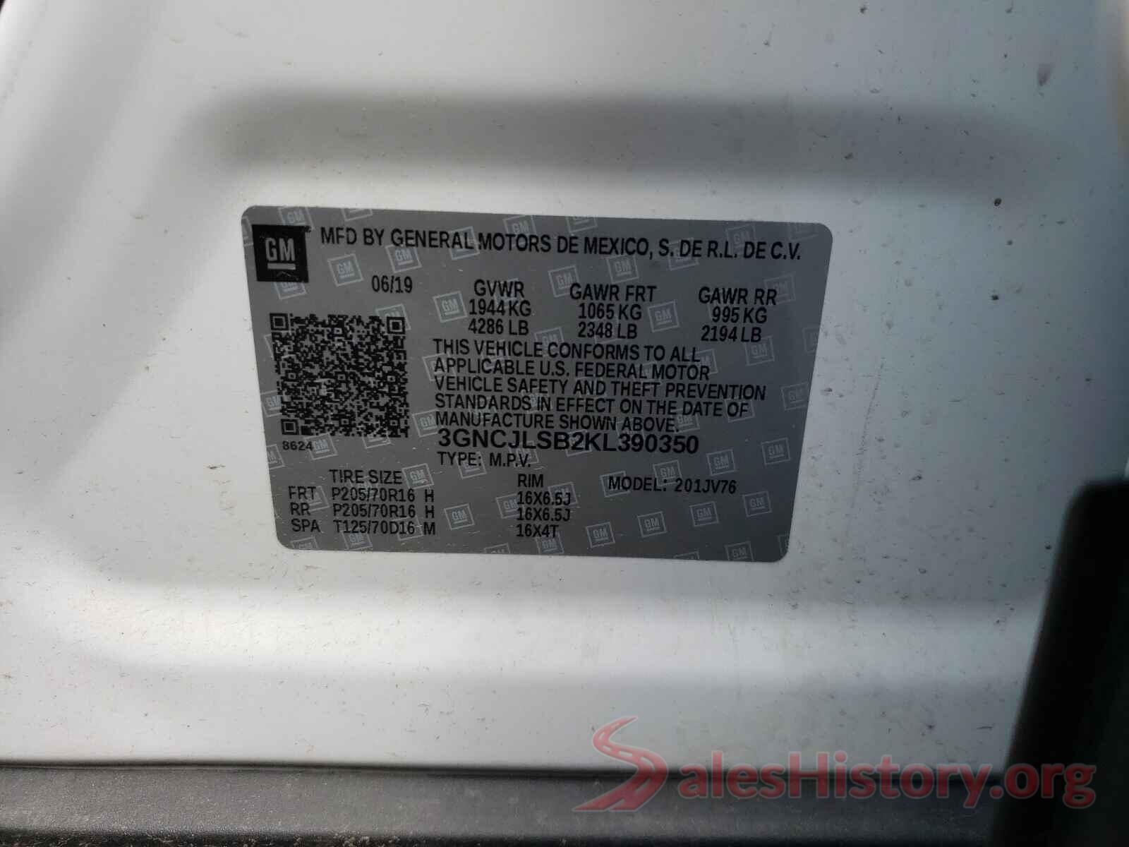 3GNCJLSB2KL390350 2019 CHEVROLET TRAX