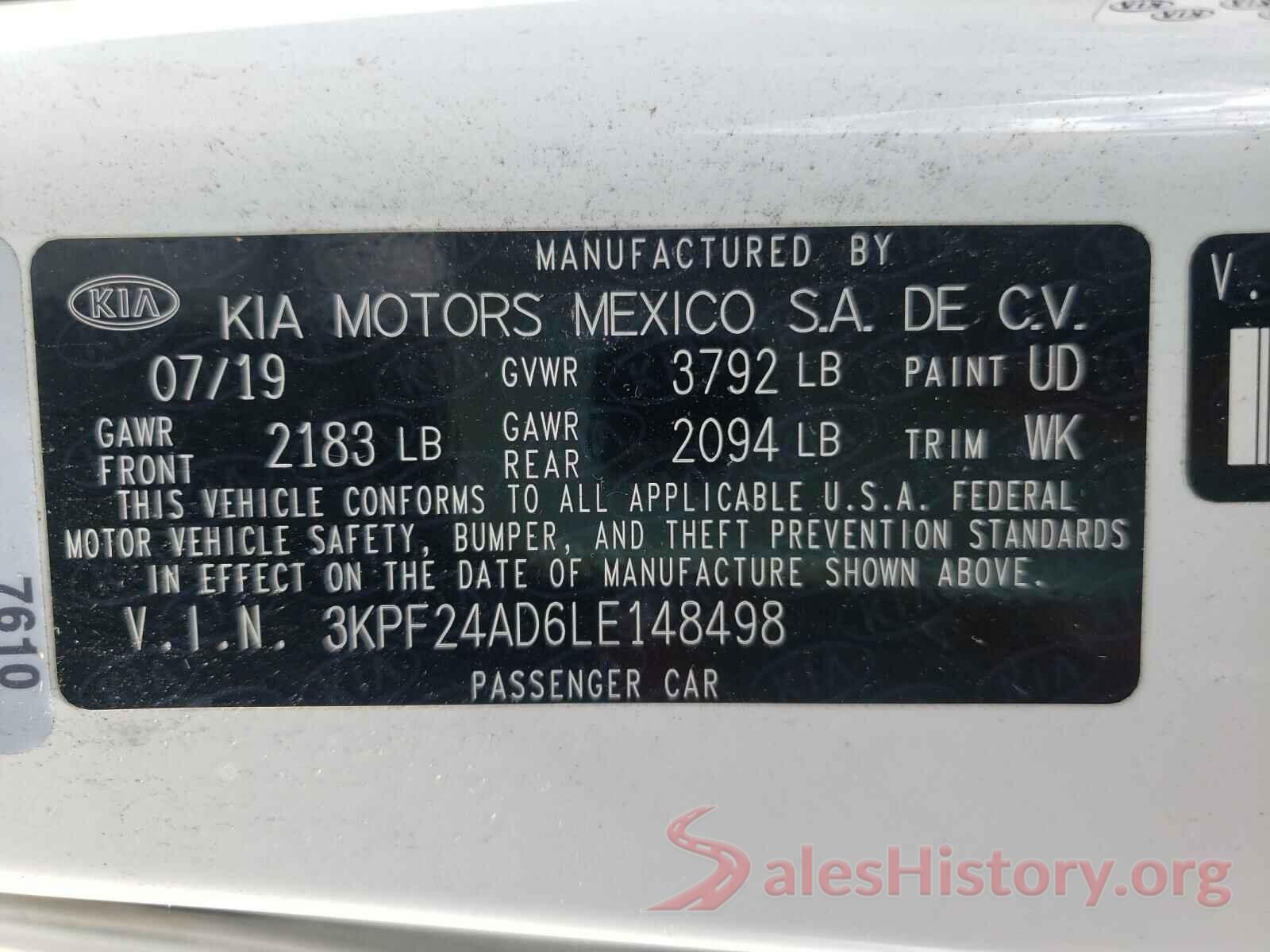 3KPF24AD6LE148498 2020 KIA FORTE