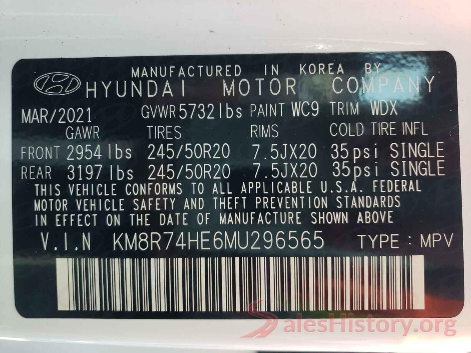 KM8R74HE6MU296565 2021 HYUNDAI PALISADE