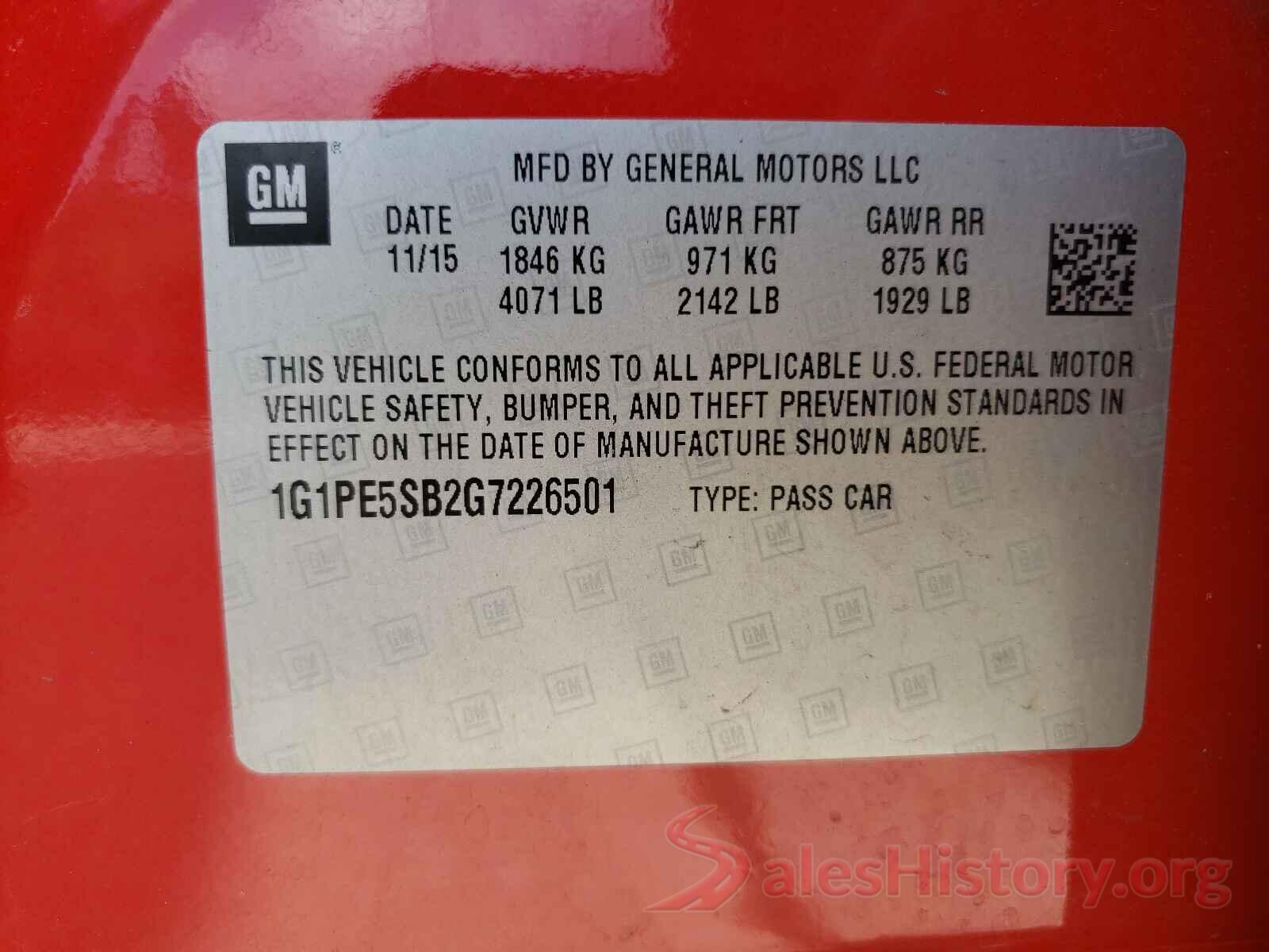 1G1PE5SB2G7226501 2016 CHEVROLET CRUZE