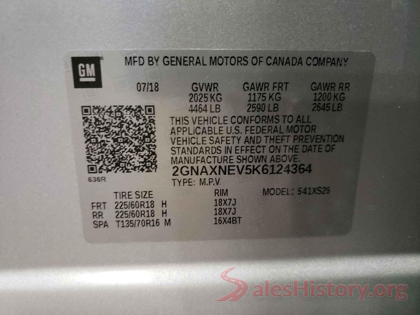 2GNAXNEV5K6124364 2019 CHEVROLET EQUINOX