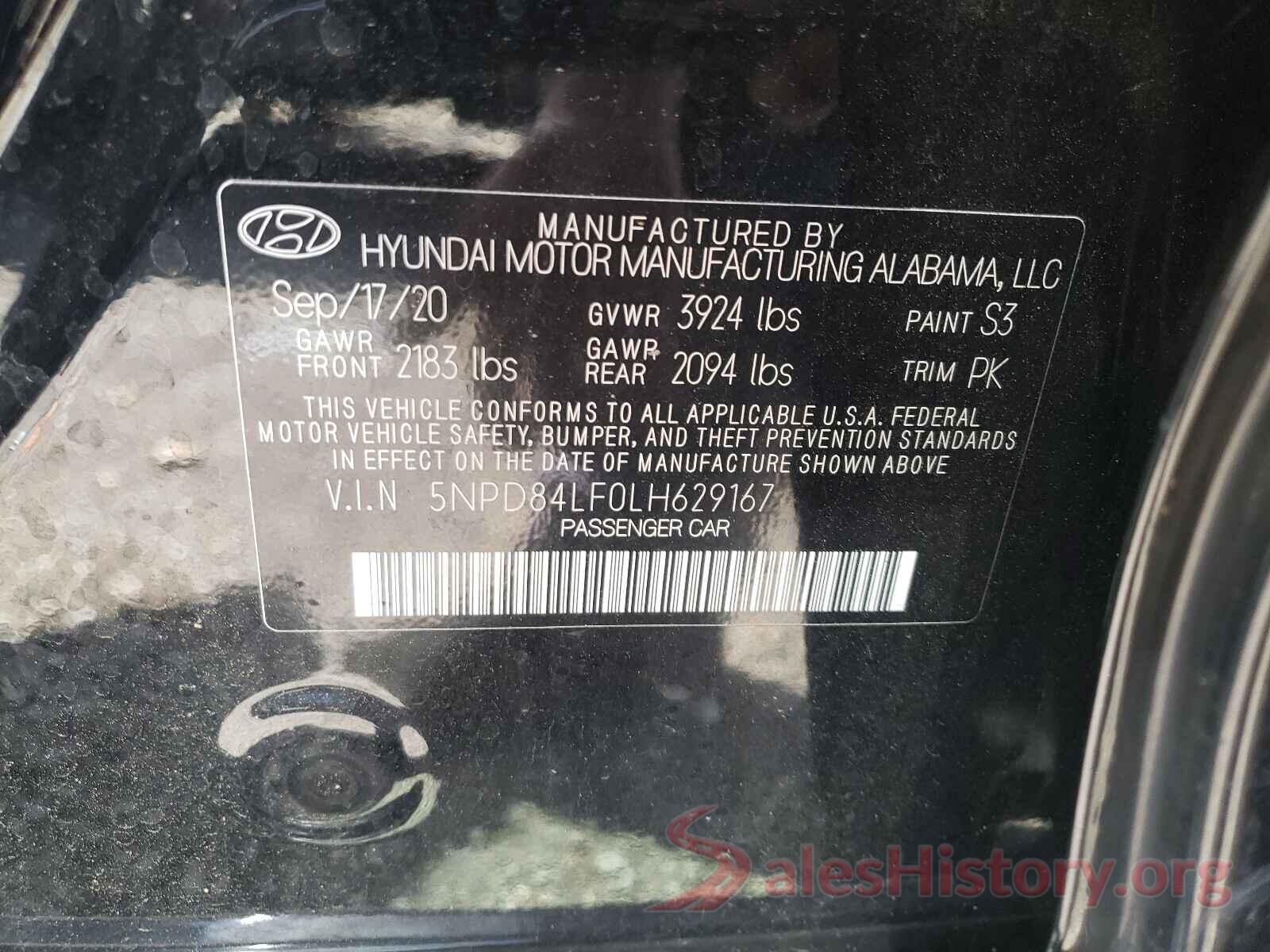 5NPD84LF0LH629167 2020 HYUNDAI ELANTRA