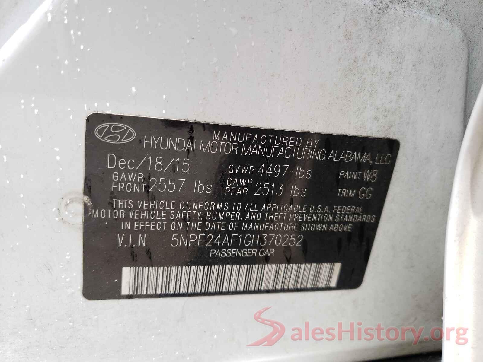 5NPE24AF1GH370252 2016 HYUNDAI SONATA