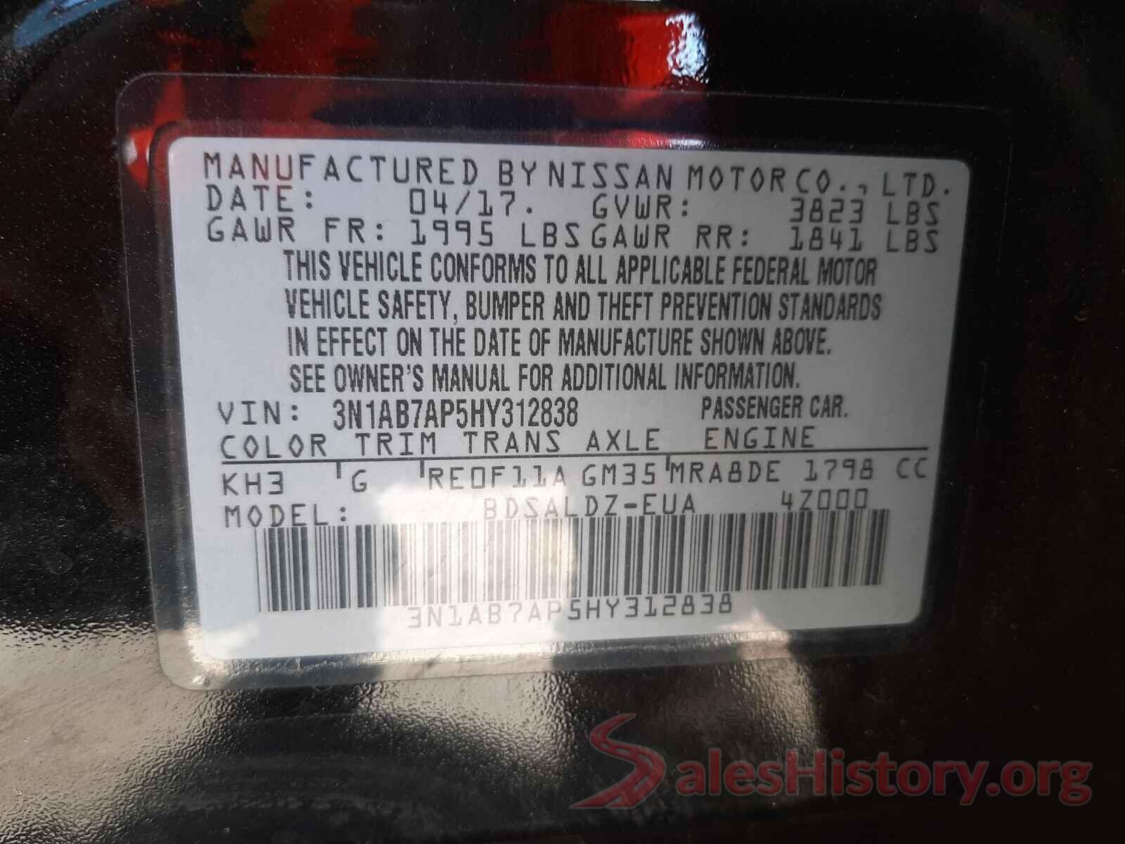 3N1AB7AP5HY312838 2017 NISSAN SENTRA