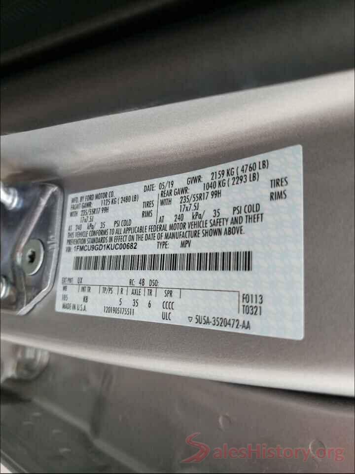 1FMCU9GD1KUC00682 2019 FORD ESCAPE