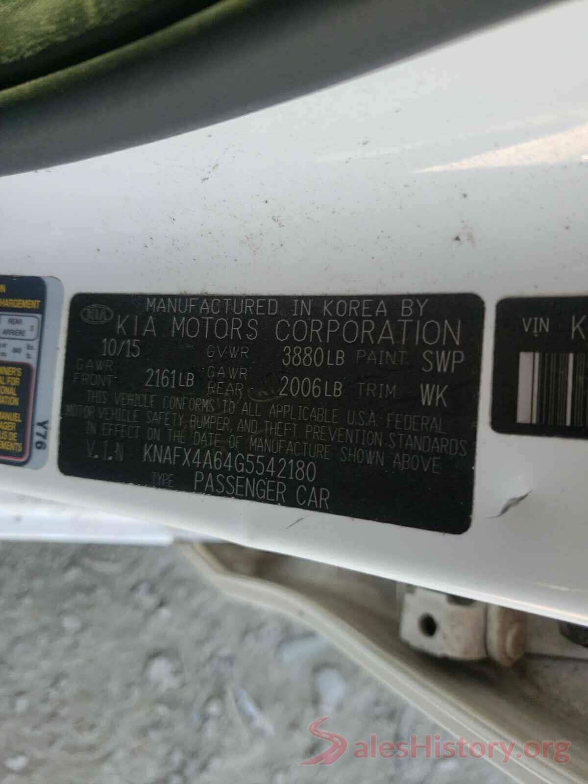 KNAFX4A64G5542180 2016 KIA FORTE