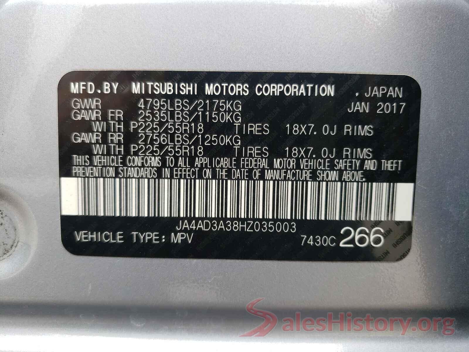 JA4AD3A38HZ035003 2017 MITSUBISHI OUTLANDER