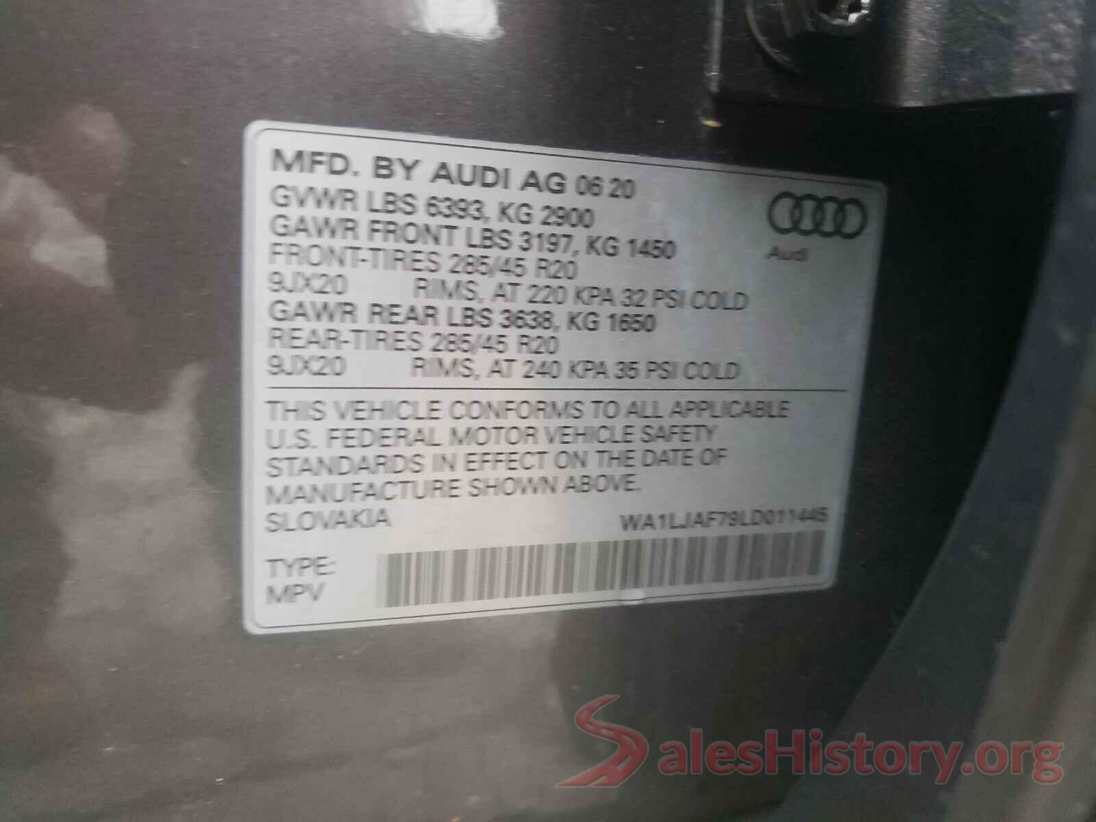 WA1LJAF79LD011445 2020 AUDI Q7