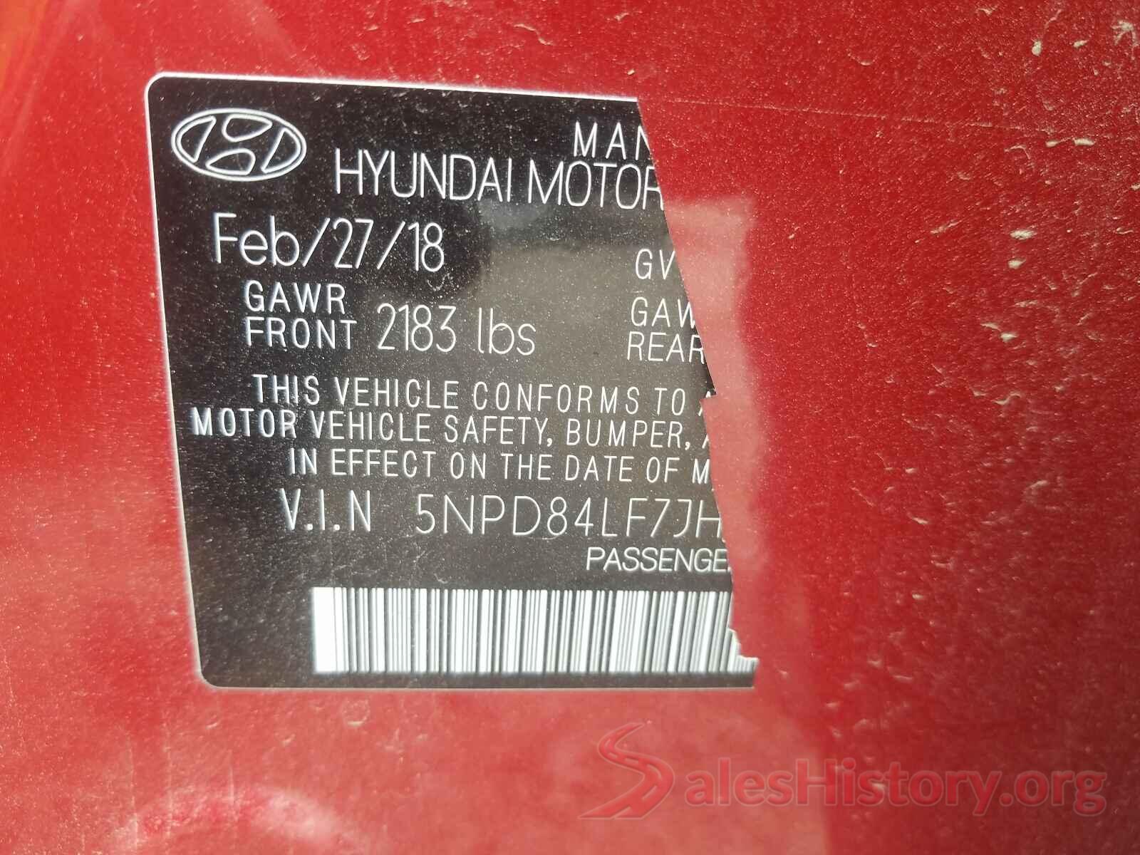 5NPD84LF7JH327923 2018 HYUNDAI ELANTRA