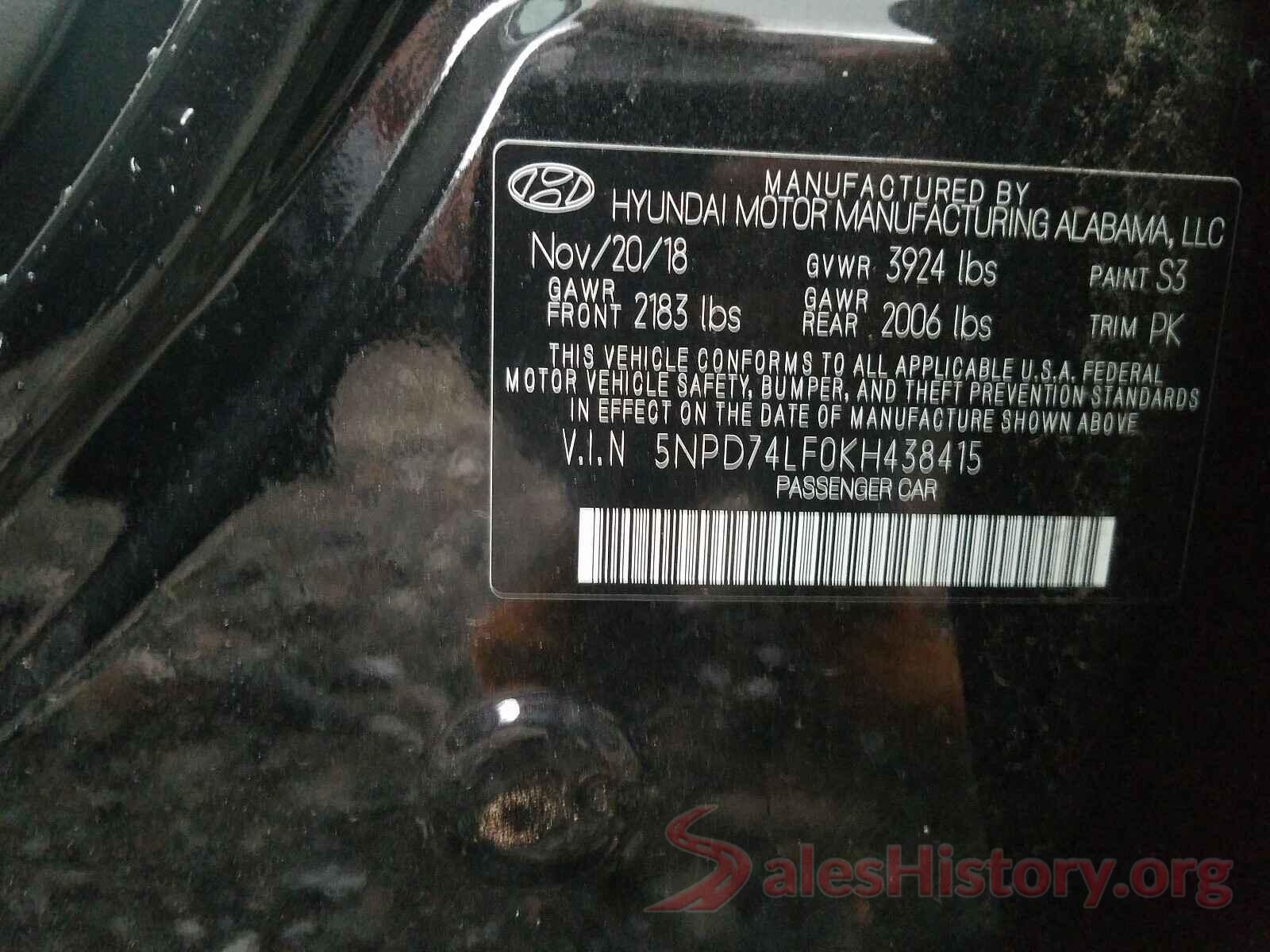 5NPD74LF0KH438415 2019 HYUNDAI ELANTRA