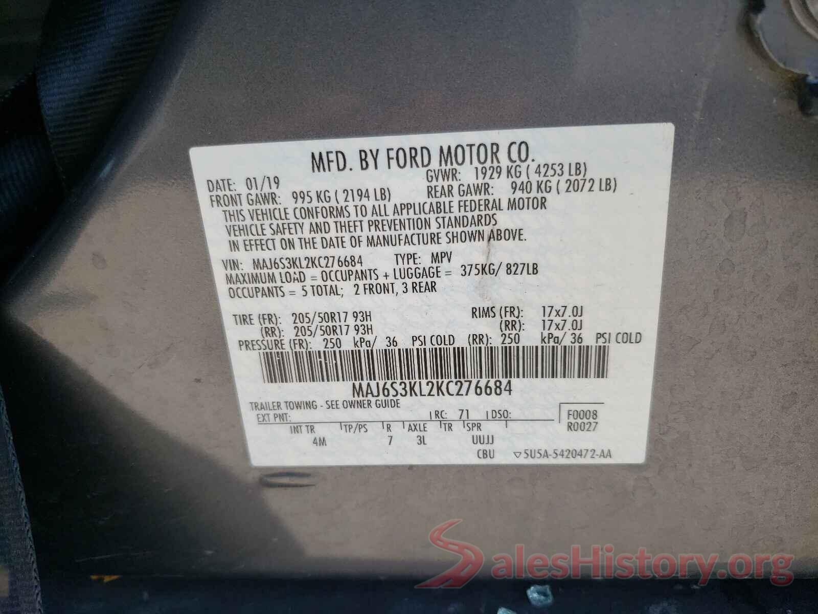 MAJ6S3KL2KC276684 2019 FORD ALL OTHER