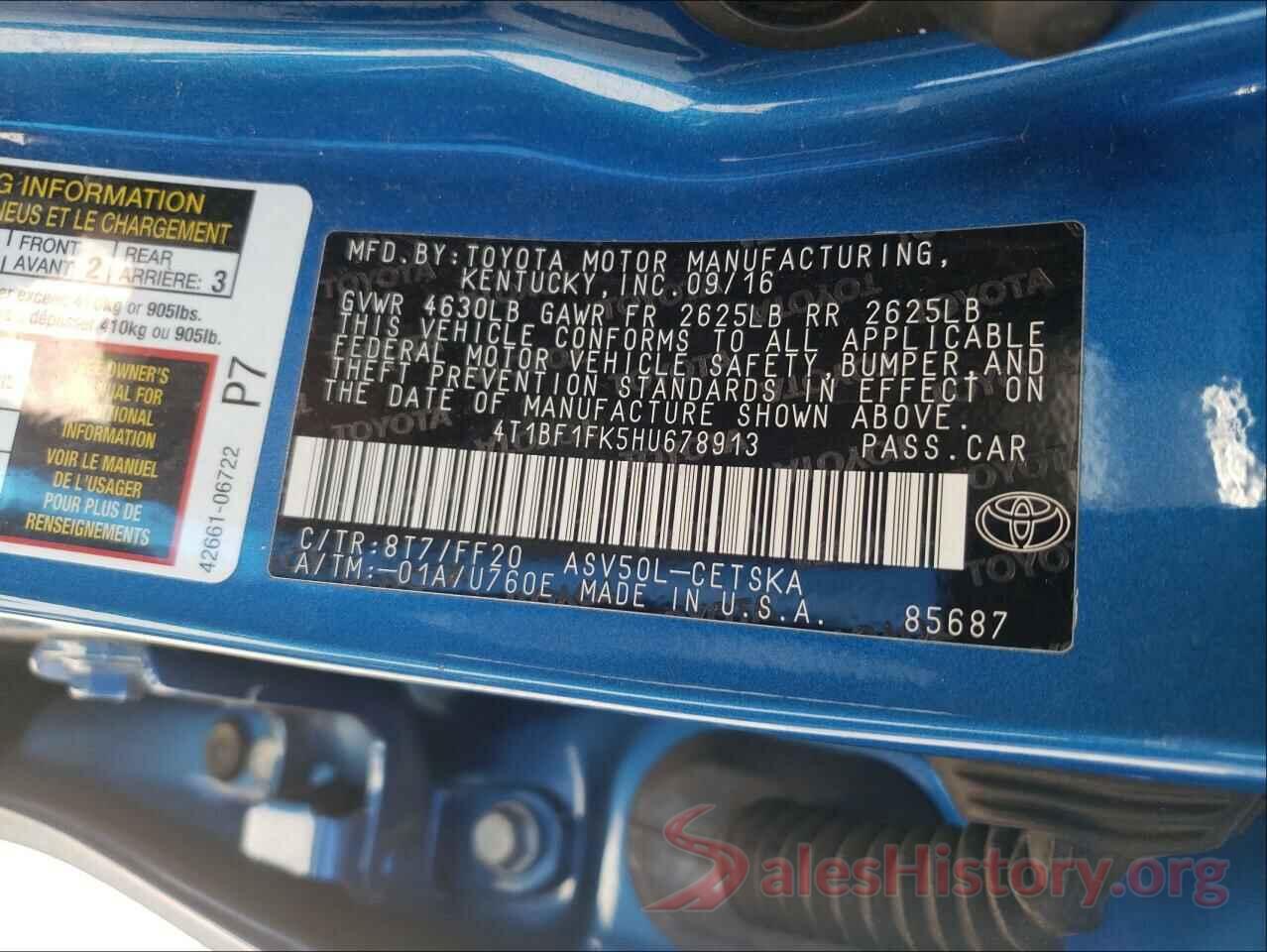 4T1BF1FK5HU678913 2017 TOYOTA CAMRY