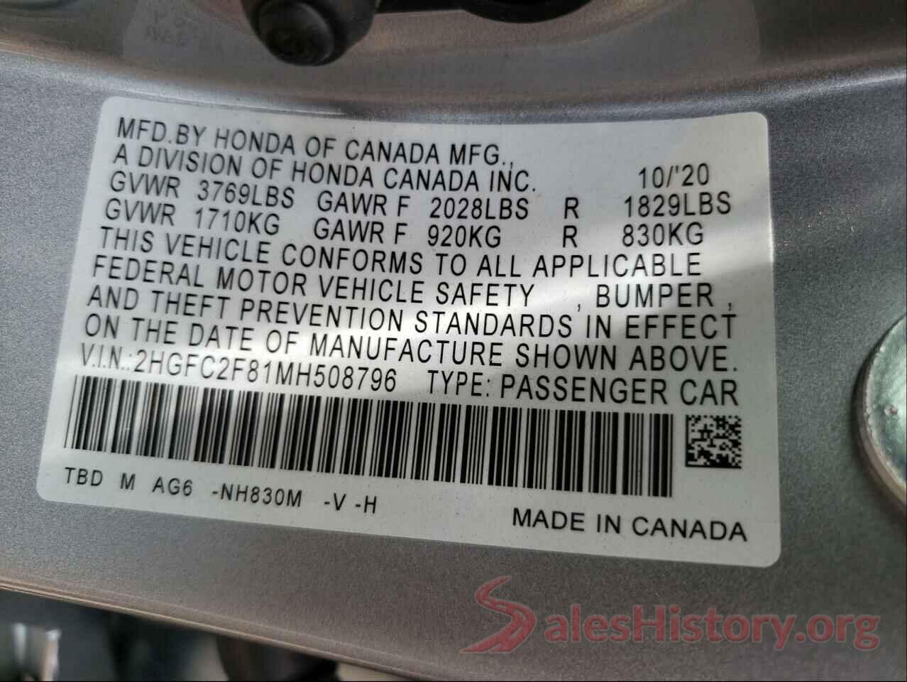 2HGFC2F81MH508796 2021 HONDA CIVIC