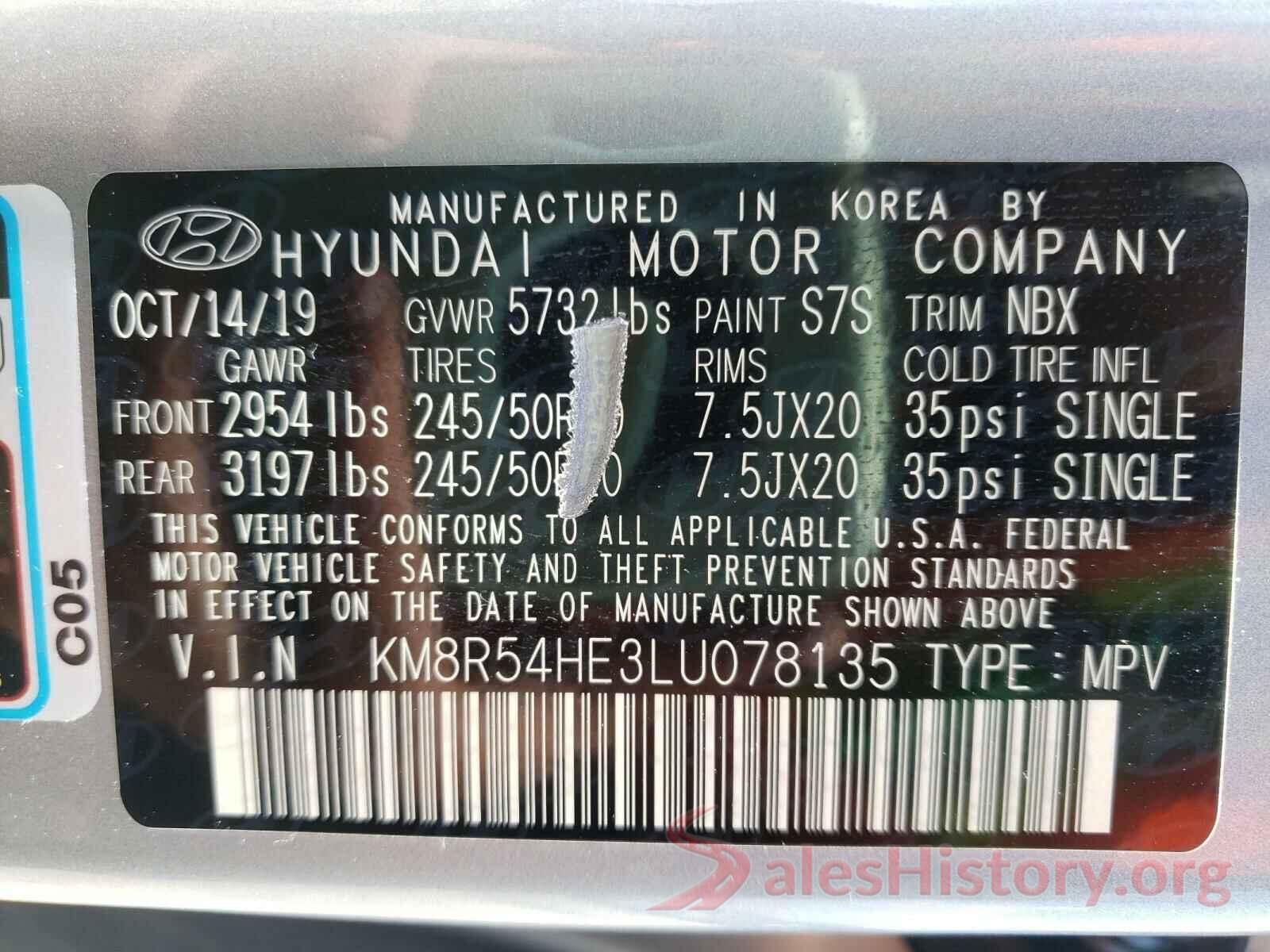 KM8R54HE3LU078135 2020 HYUNDAI PALISADE