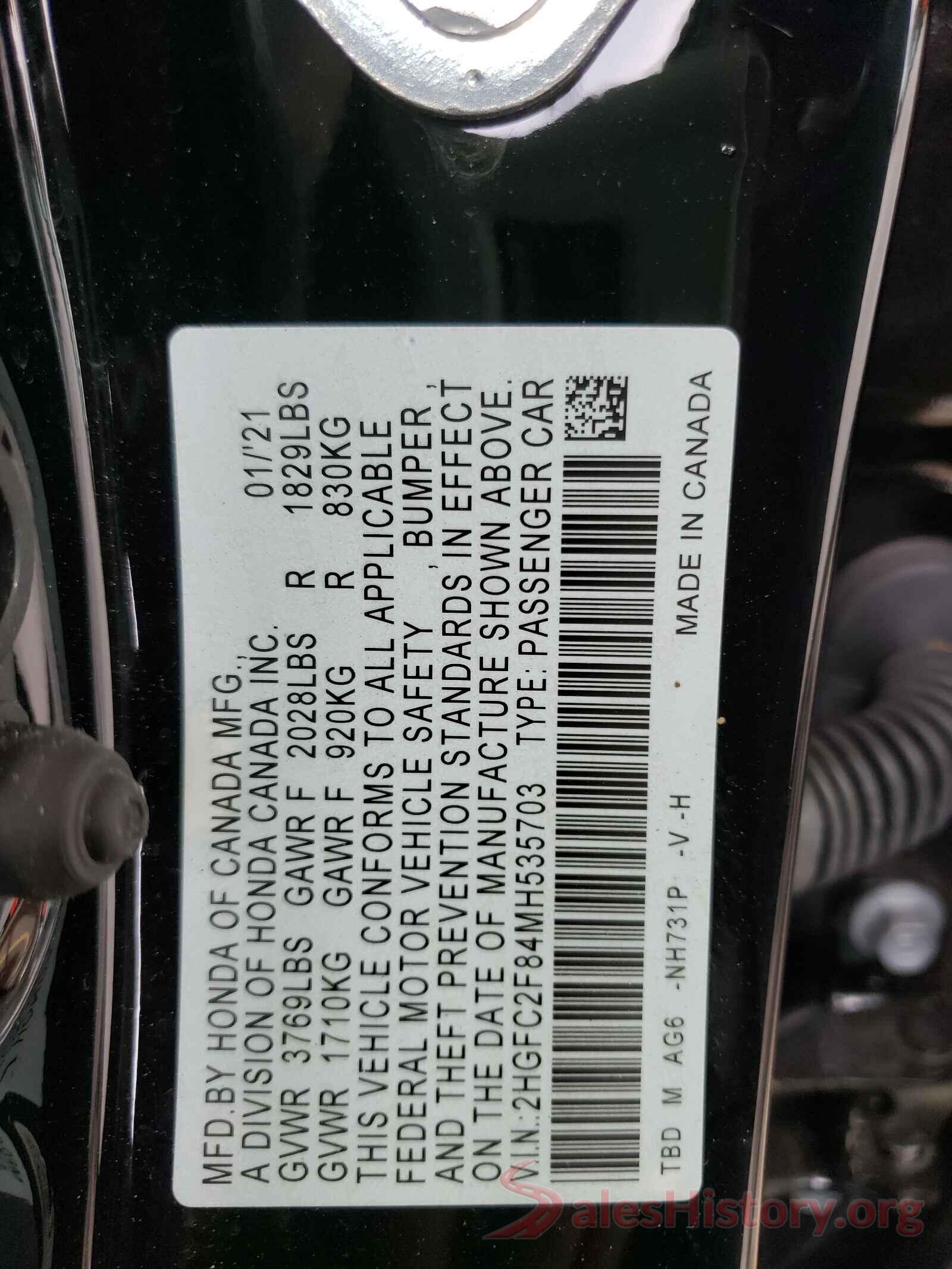 2HGFC2F84MH535703 2021 HONDA CIVIC