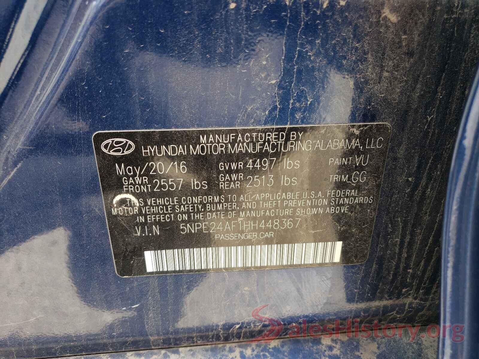 5NPE24AF1HH448367 2017 HYUNDAI SONATA