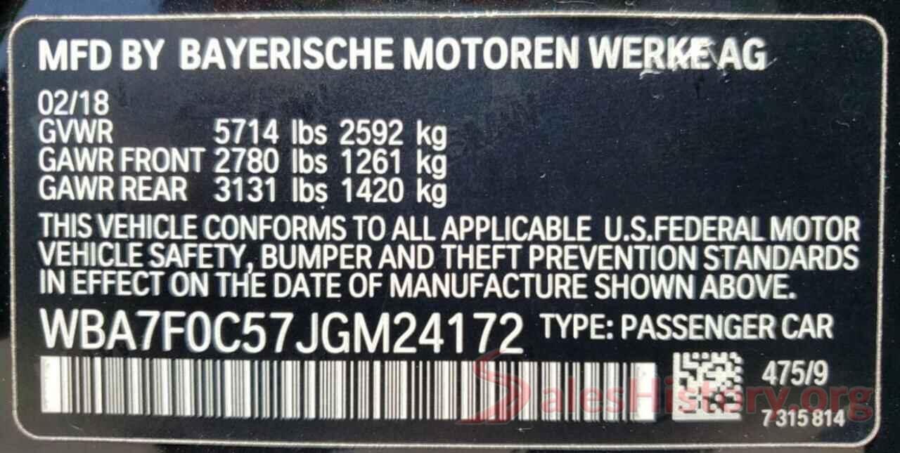 WBA7F0C57JGM24172 2018 BMW 7 SERIES