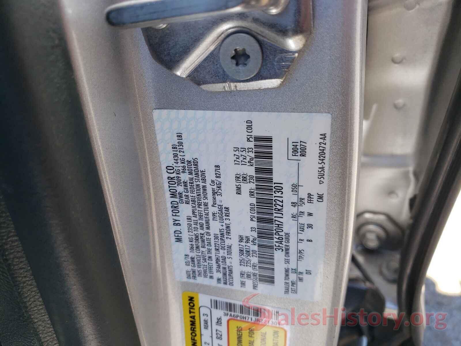 3FA6P0H71JR221301 2018 FORD FUSION