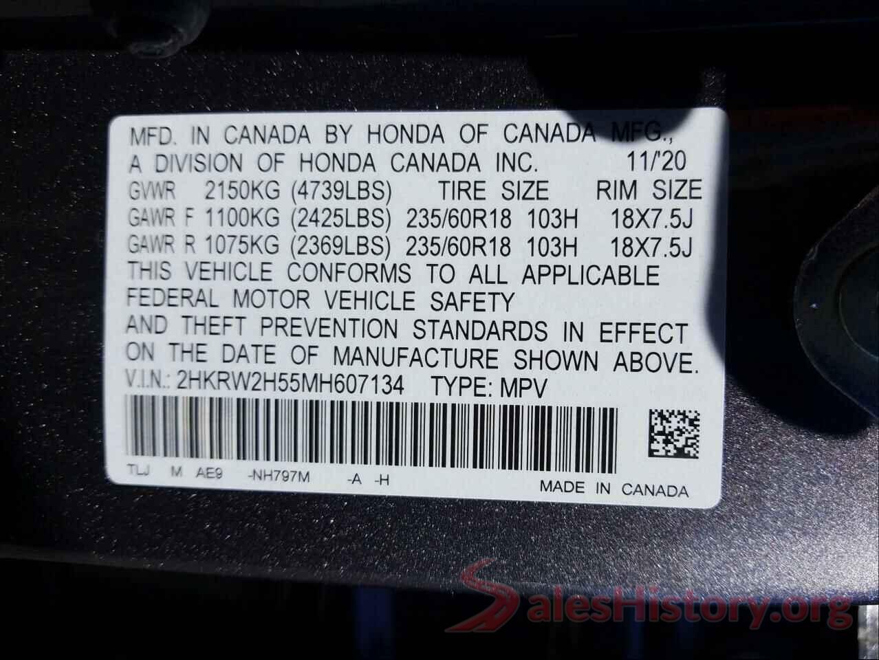 2HKRW2H55MH607134 2021 HONDA CRV