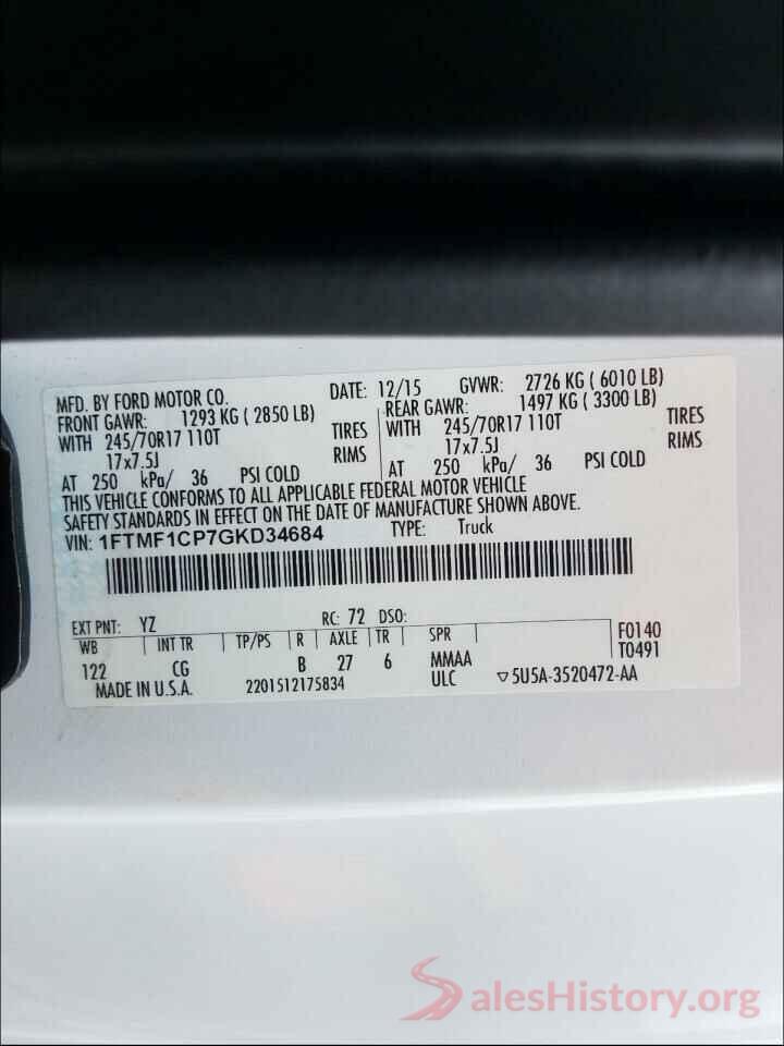 1FTMF1CP7GKD34684 2016 FORD F150