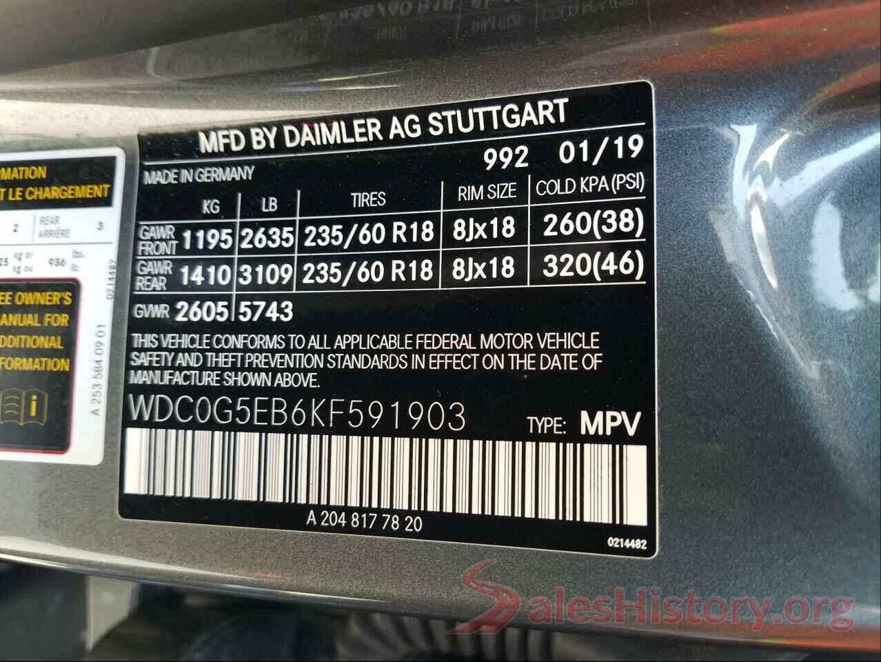 WDC0G5EB6KF591903 2019 MERCEDES-BENZ G CLASS