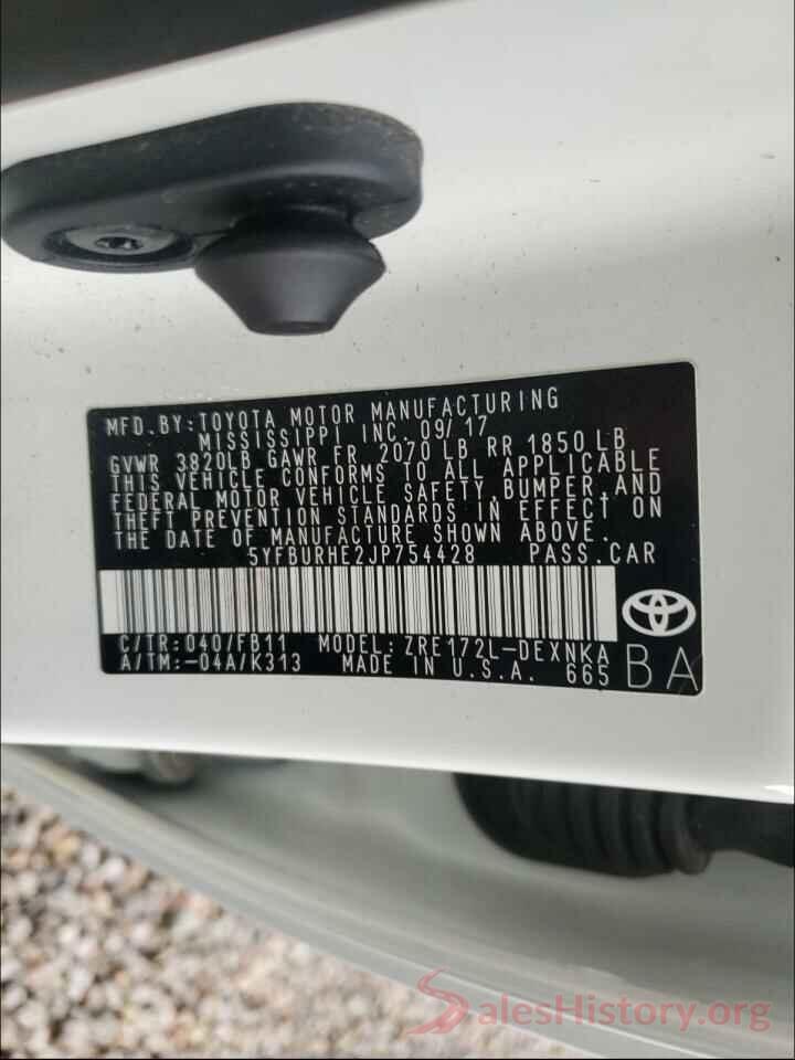 5YFBURHE2JP754428 2018 TOYOTA COROLLA