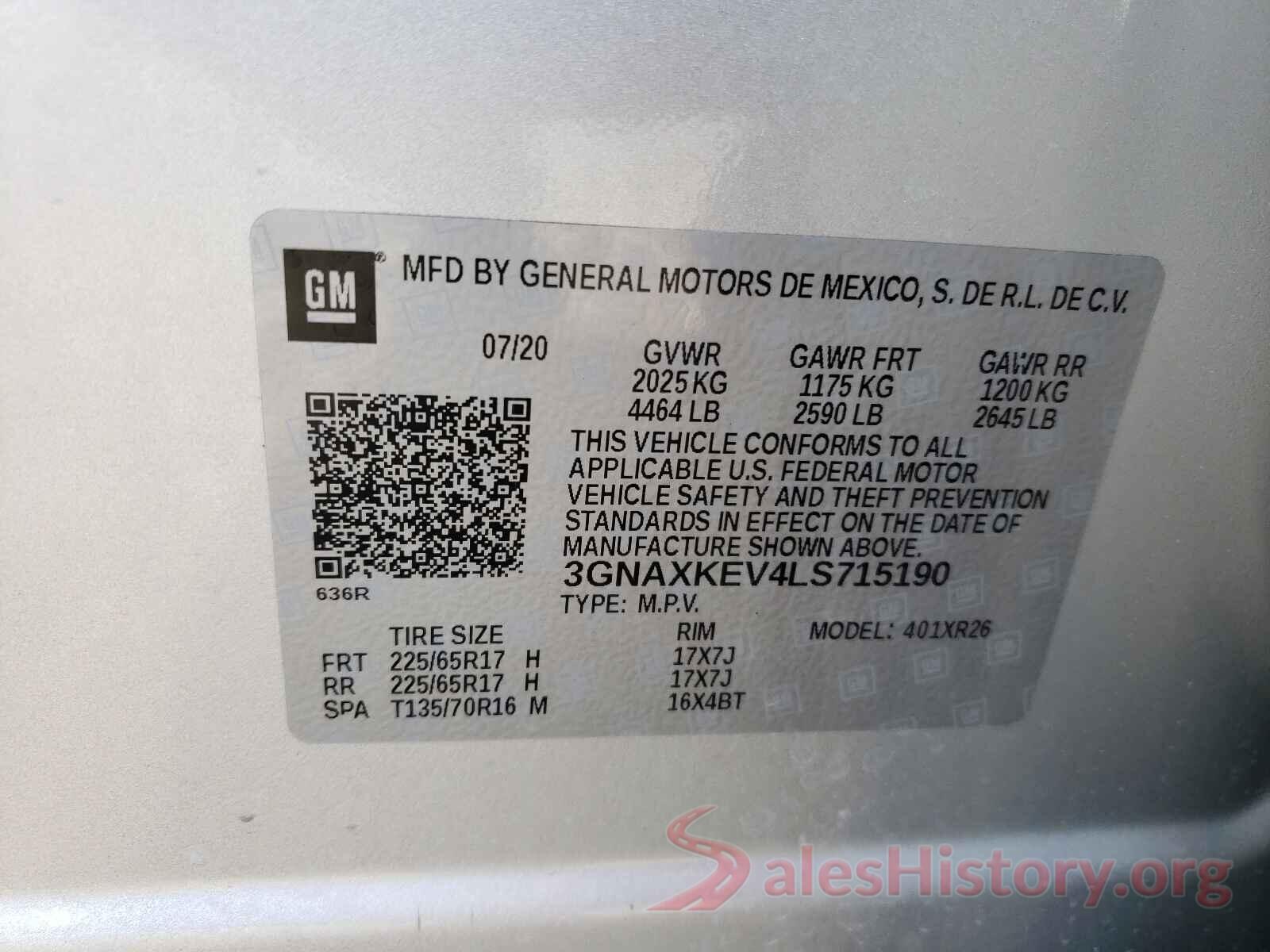 3GNAXKEV4LS715190 2020 CHEVROLET EQUINOX