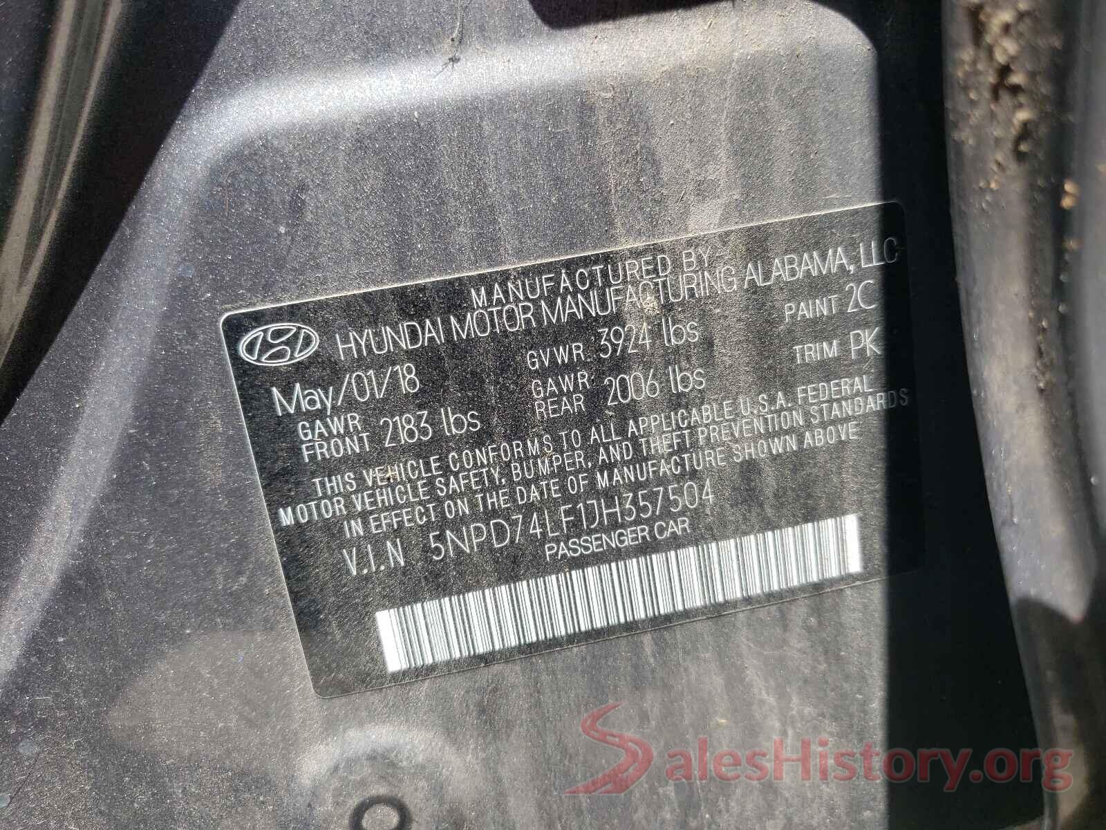 5NPD74LF1JH357504 2018 HYUNDAI ELANTRA