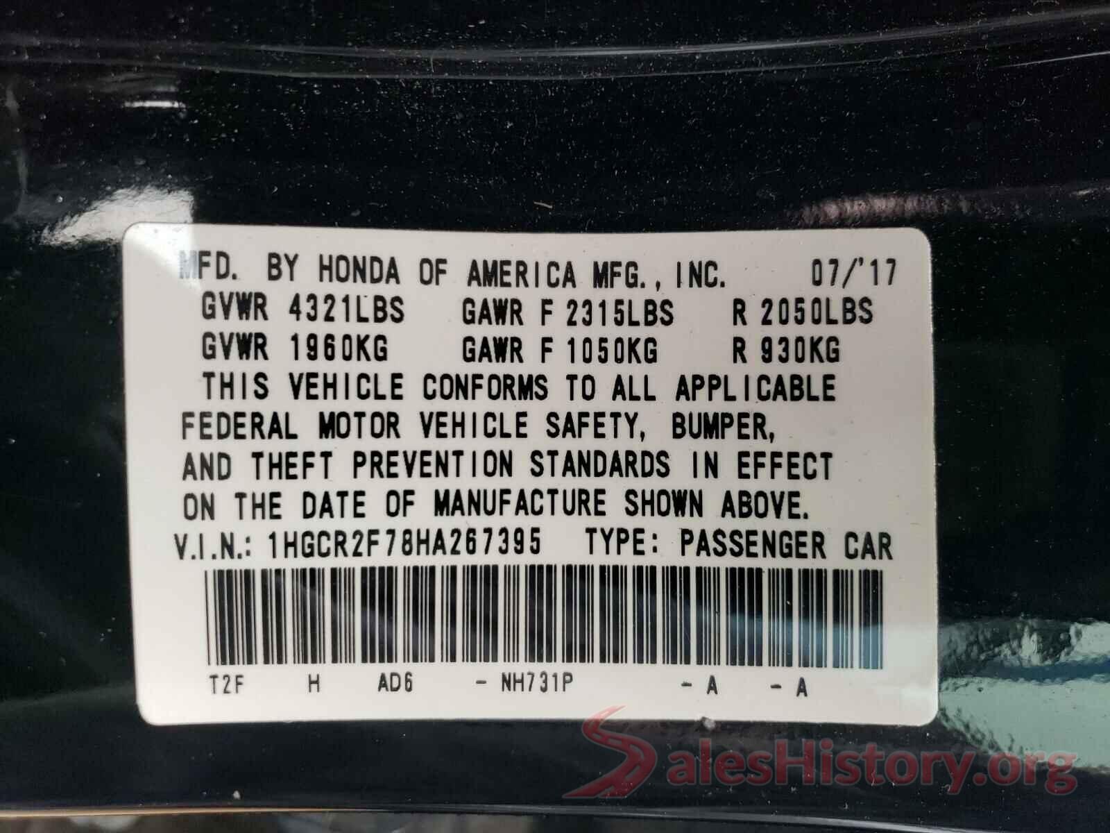 1HGCR2F78HA267395 2017 HONDA ACCORD