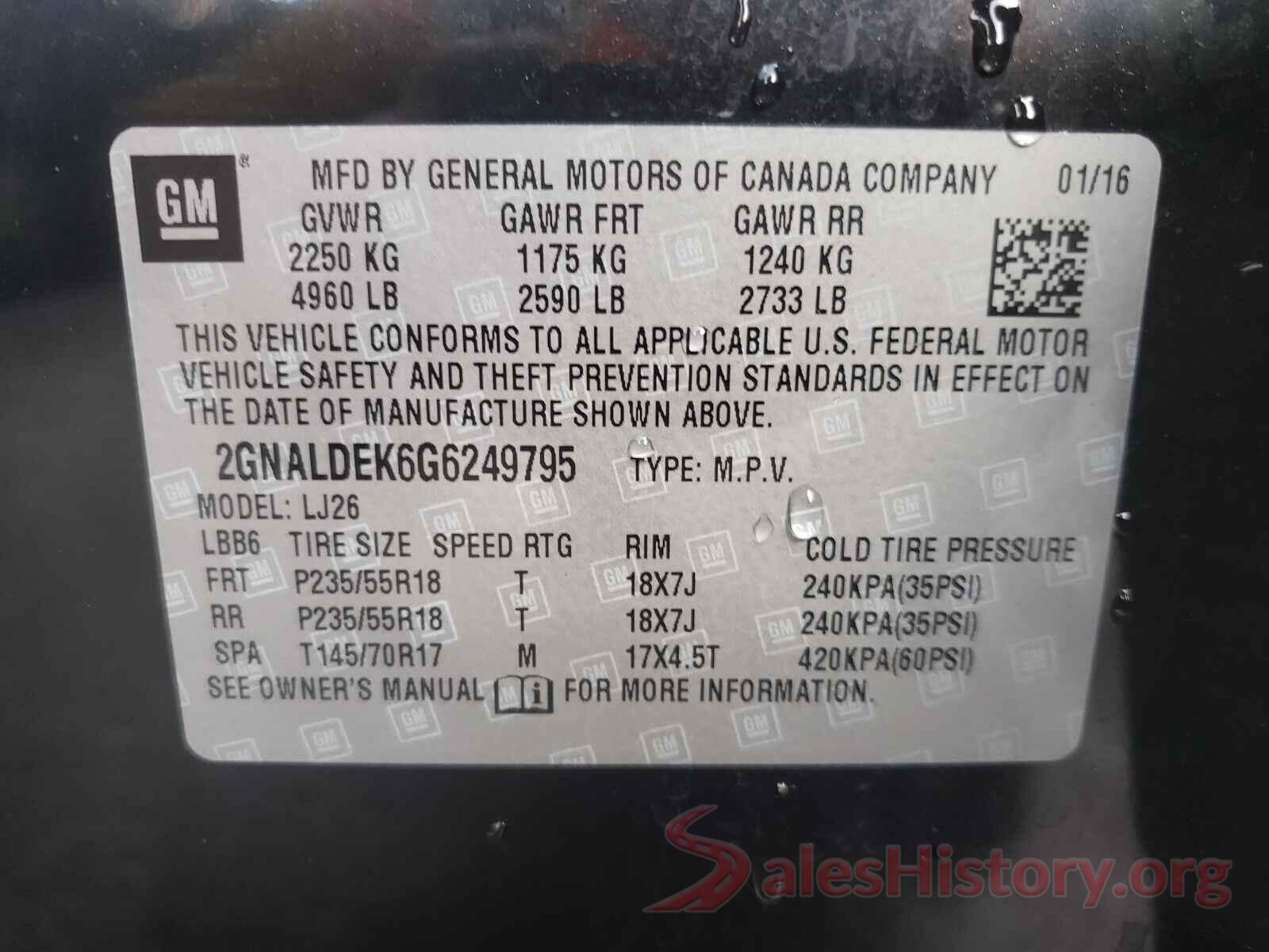 2GNALDEK6G6249795 2016 CHEVROLET EQUINOX