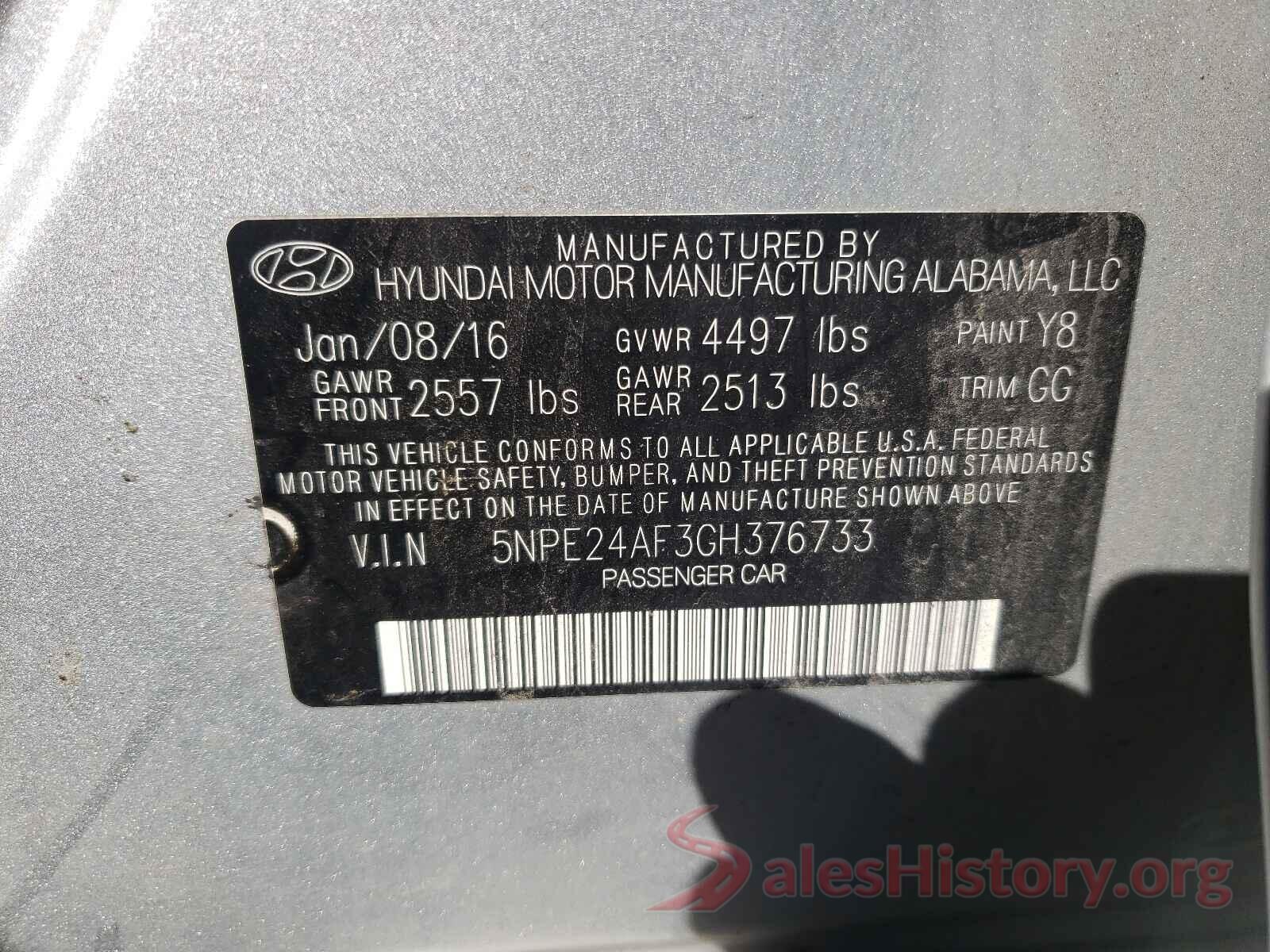 5NPE24AF3GH376733 2016 HYUNDAI SONATA