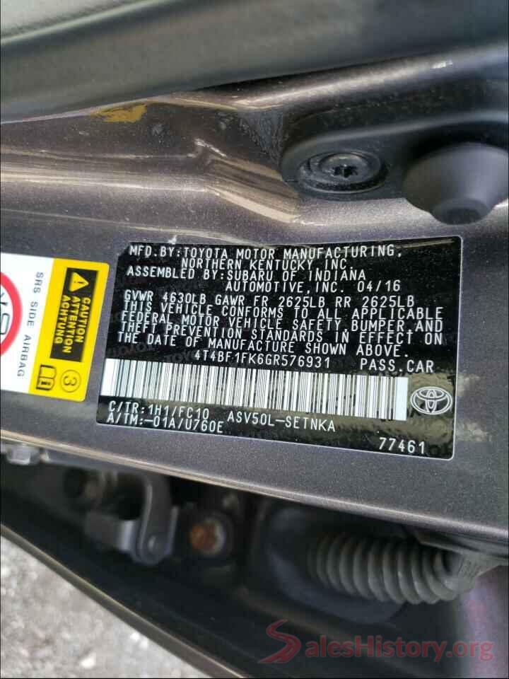 4T4BF1FK6GR576931 2016 TOYOTA CAMRY