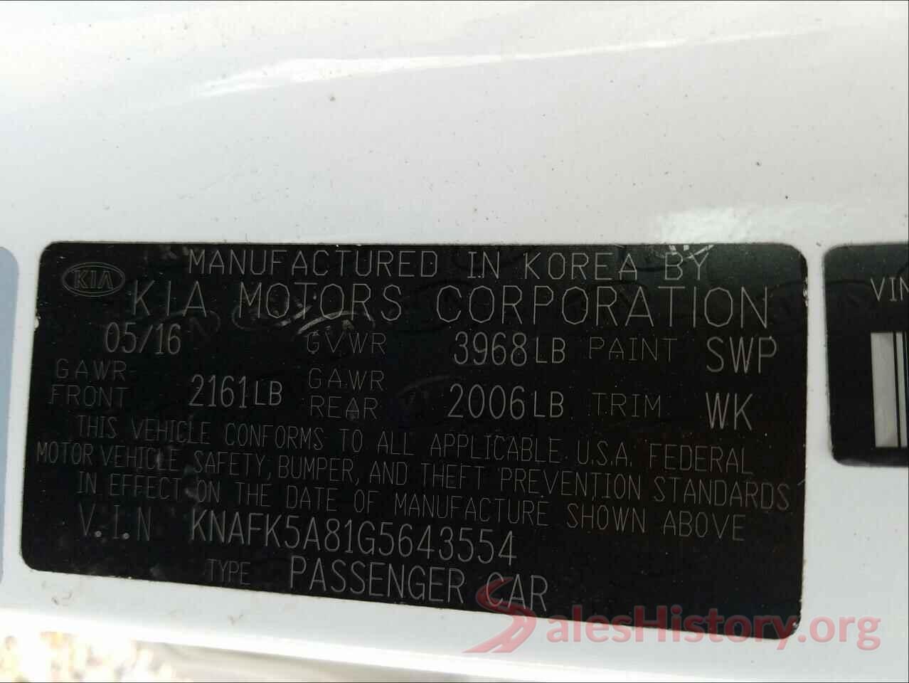 KNAFK5A81G5643554 2016 KIA FORTE