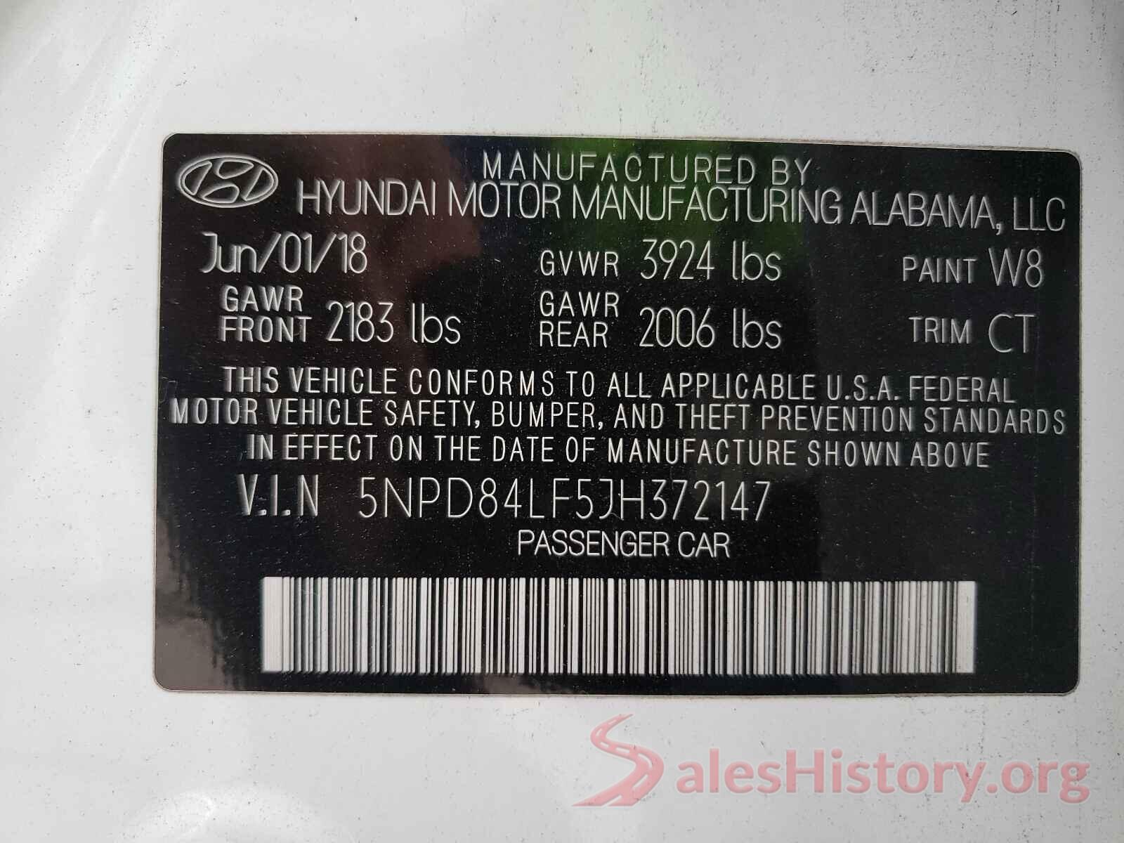 5NPD84LF5JH372147 2018 HYUNDAI ELANTRA