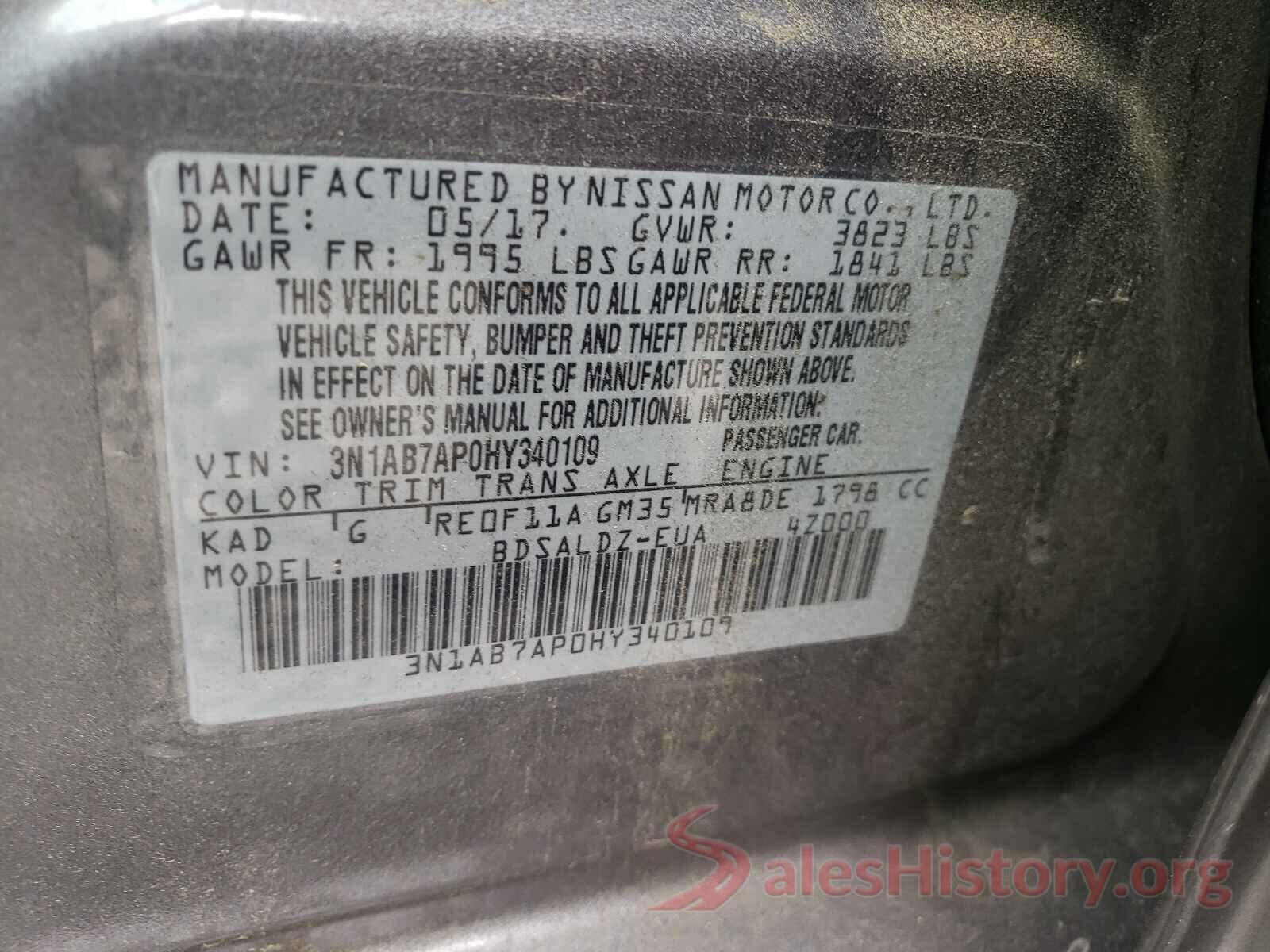 3N1AB7AP0HY340109 2017 NISSAN SENTRA